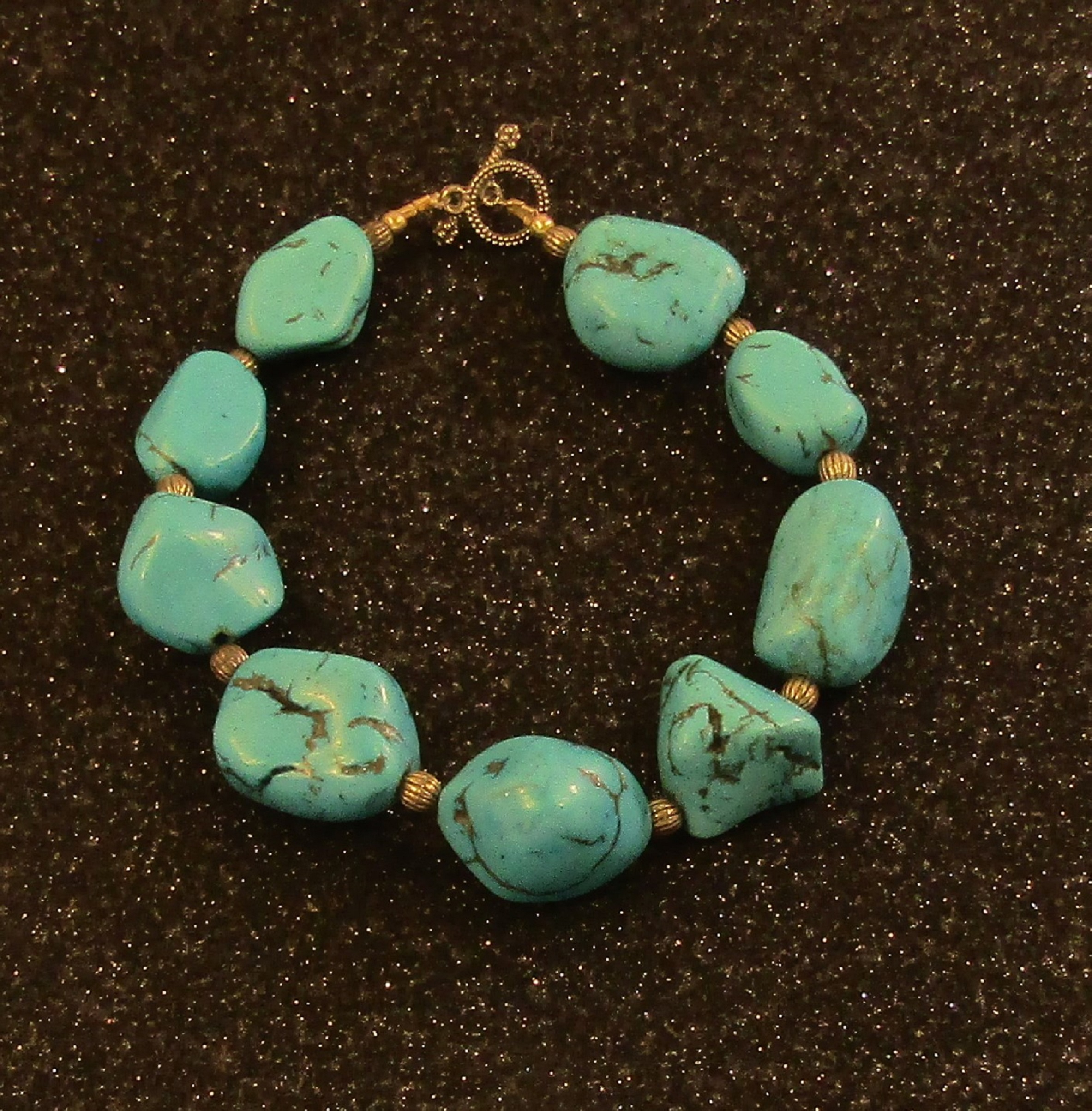 Blue Turquoise Nugget and Silver Bracelet Toggle Clasp