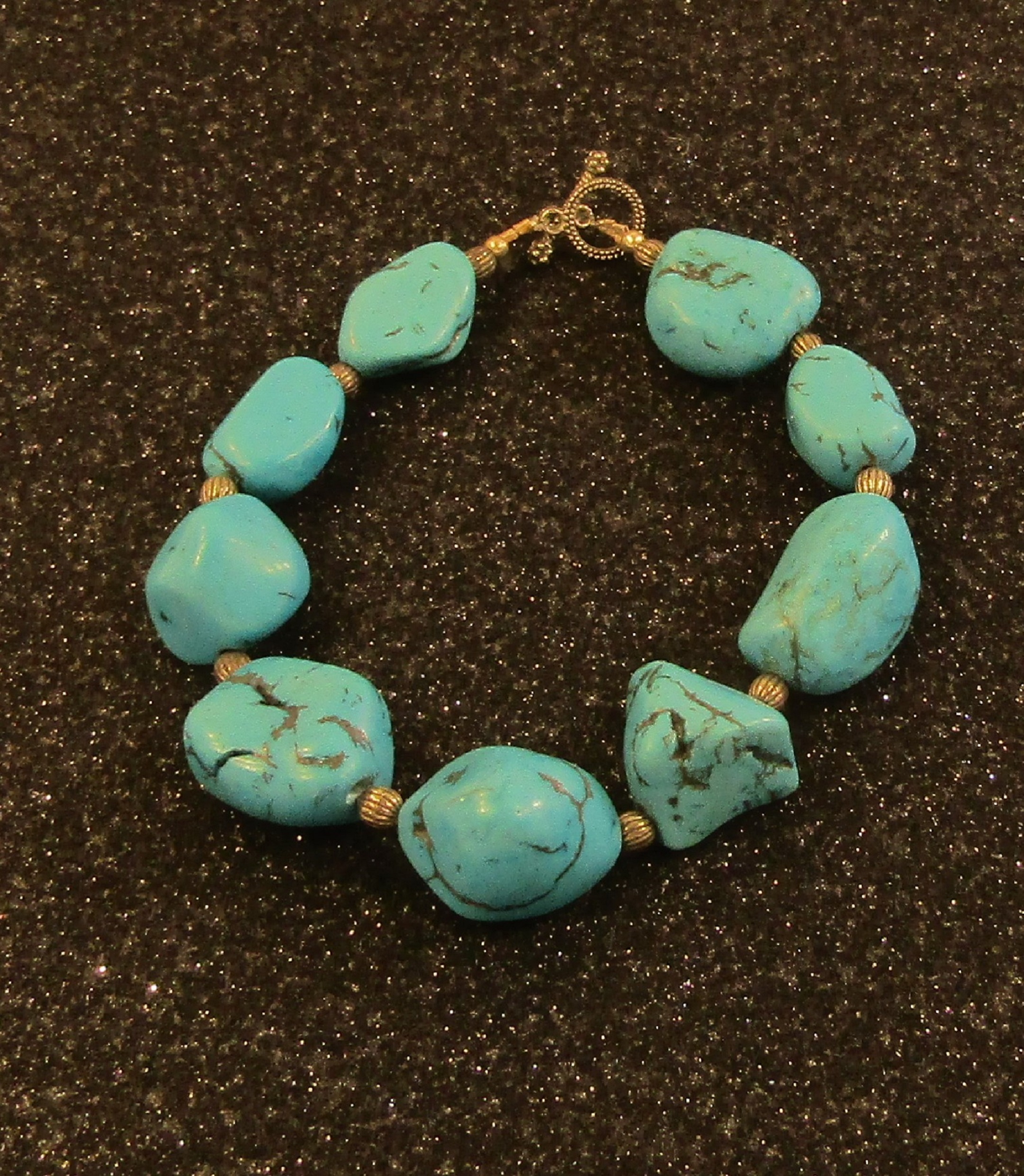 Medium Turquoise nuggets and silver bead Bracelet
