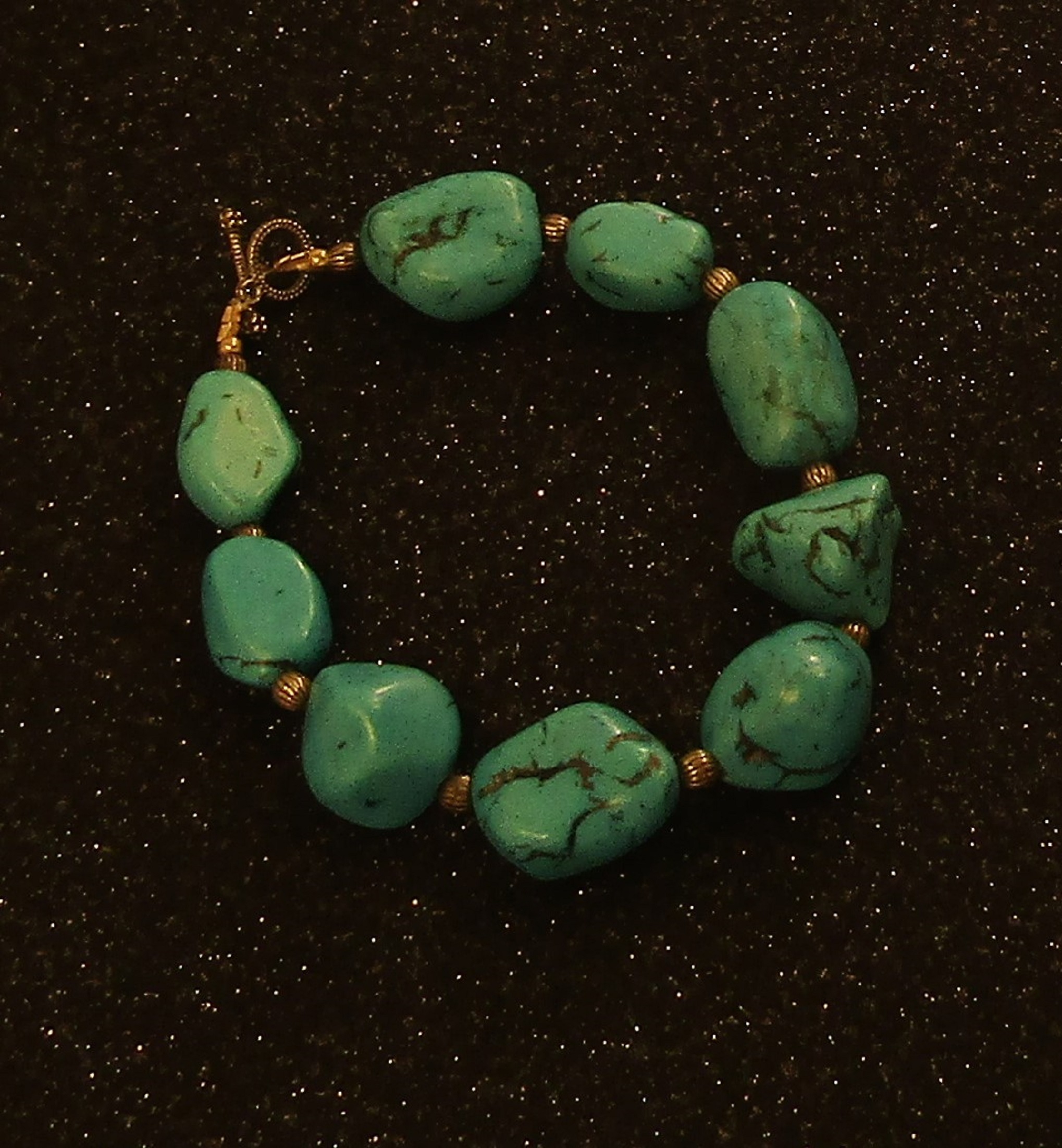 Blue Turquoise Nugget and Silver Bracelet Toggle Clasp