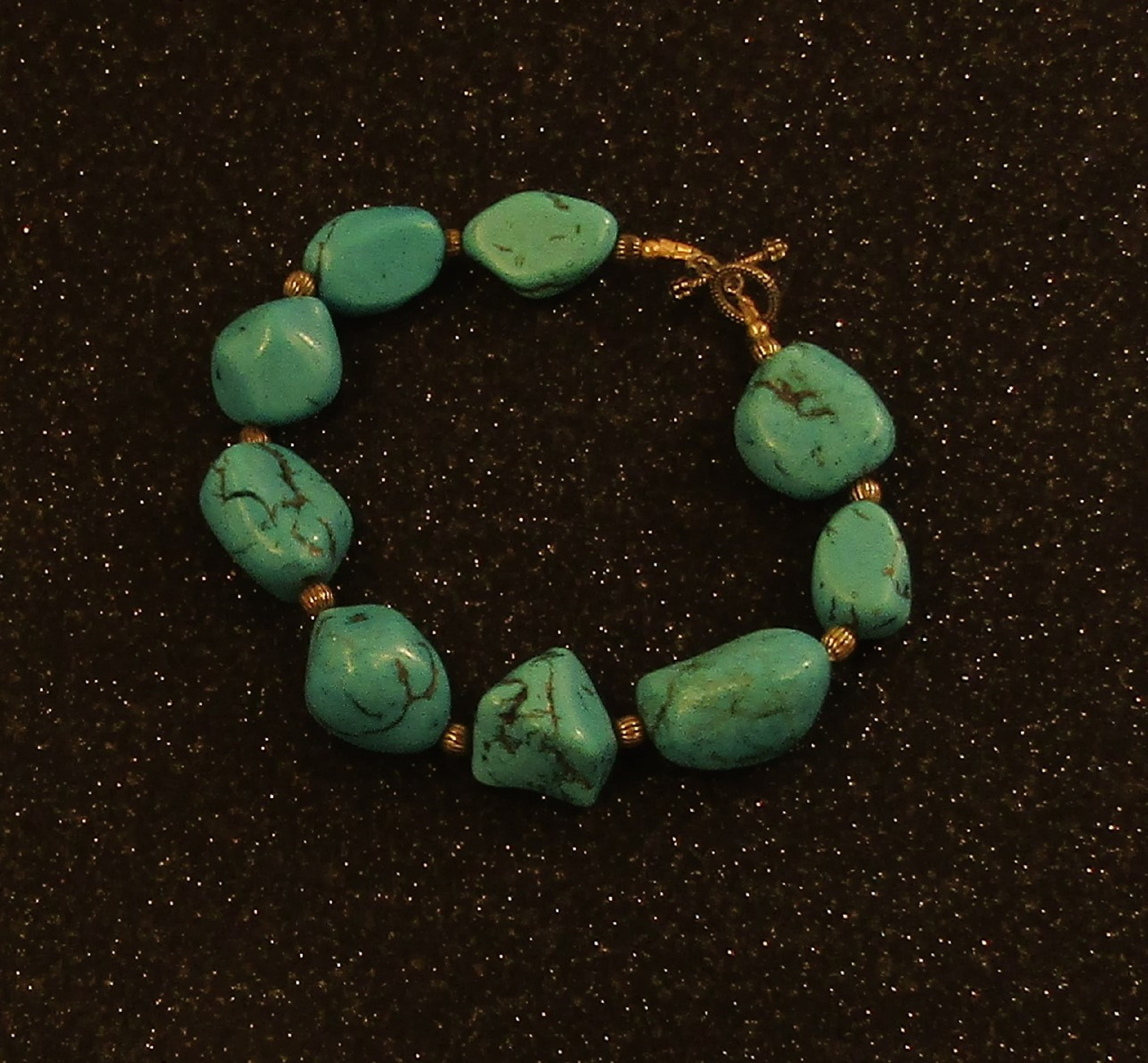 Blue Turquoise Nugget and Silver Bracelet Toggle Clasp