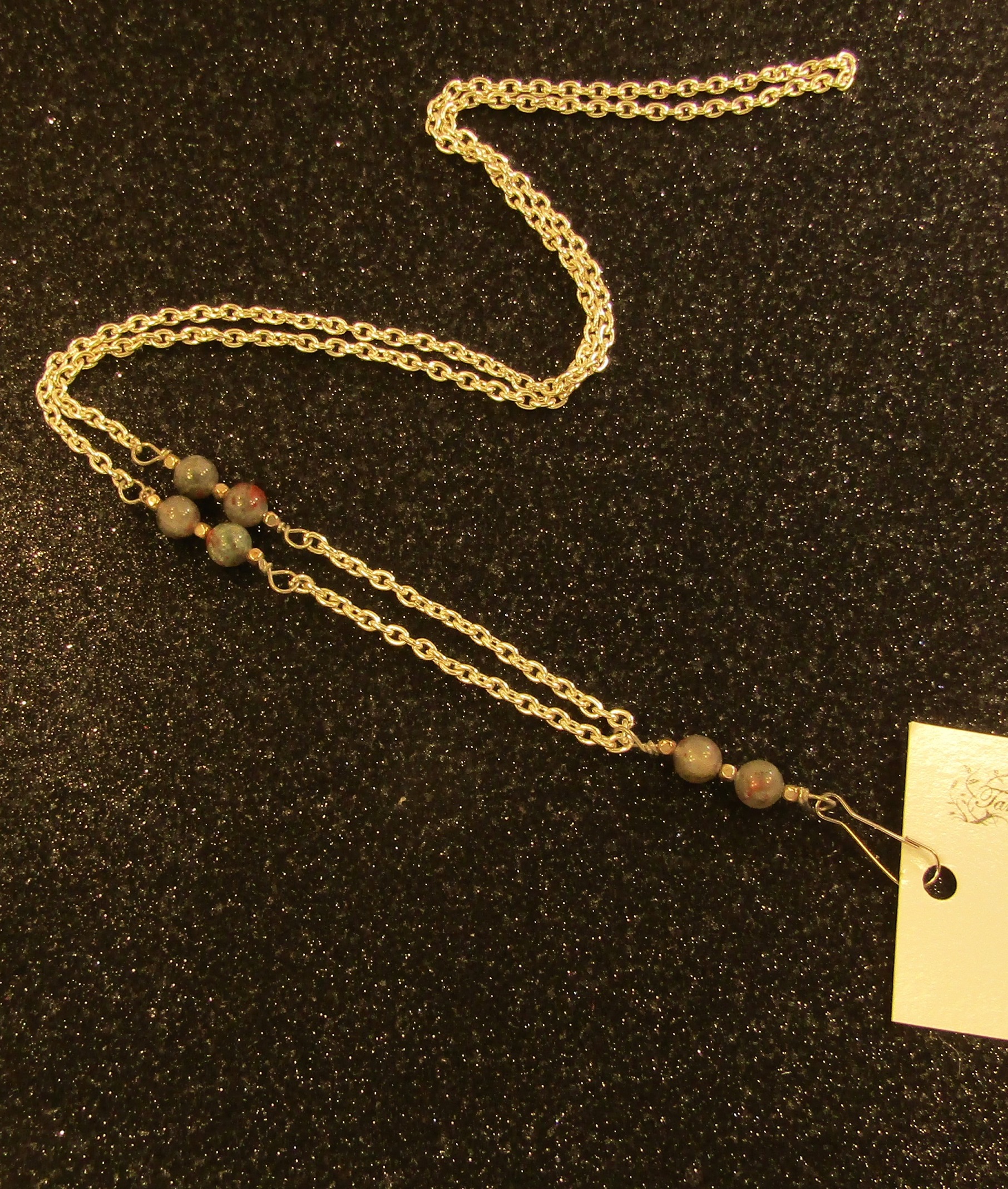 Bloodstone Gemstones with Silver Chain Badge Holder Lanyard