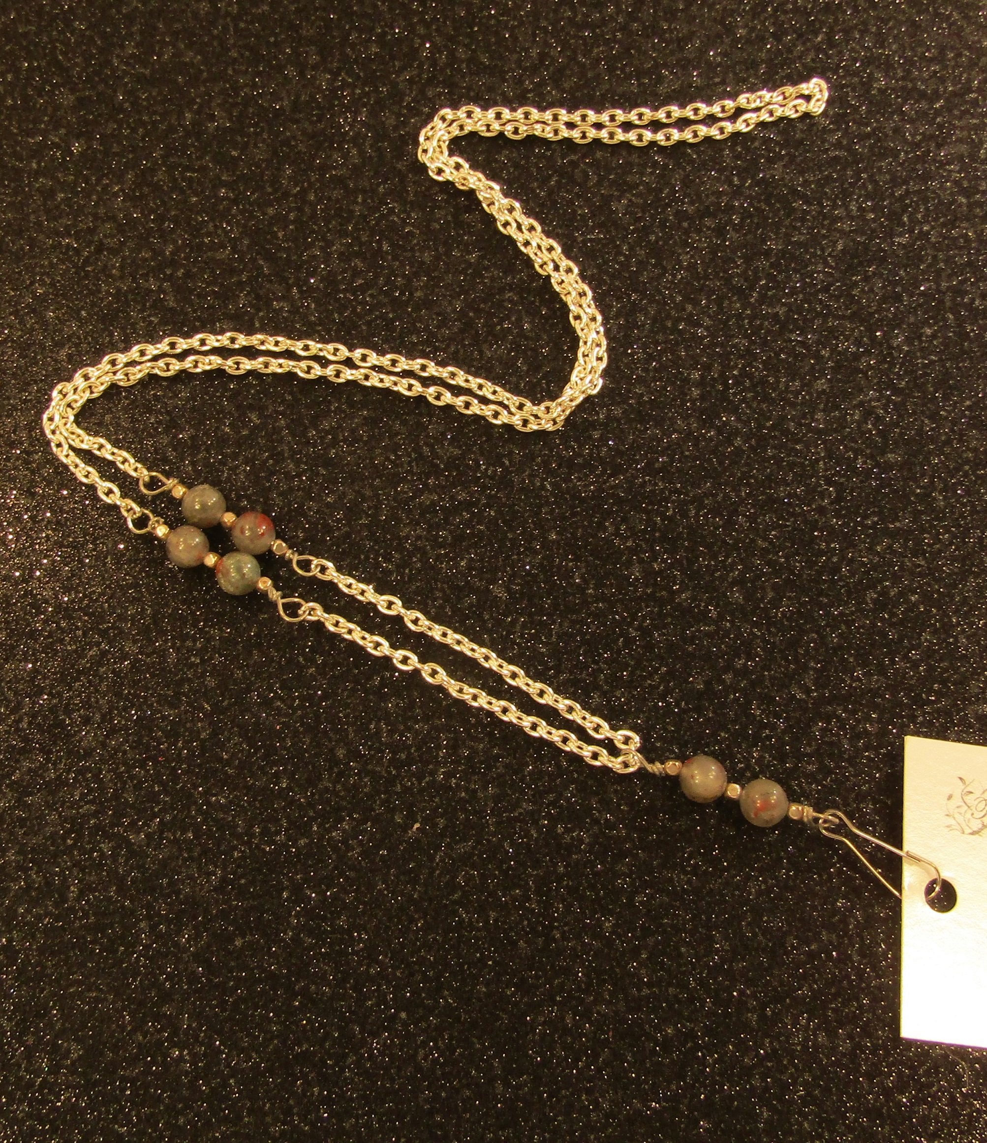Bloodstone Gemstones with Silver Chain Badge Holder Lanyard