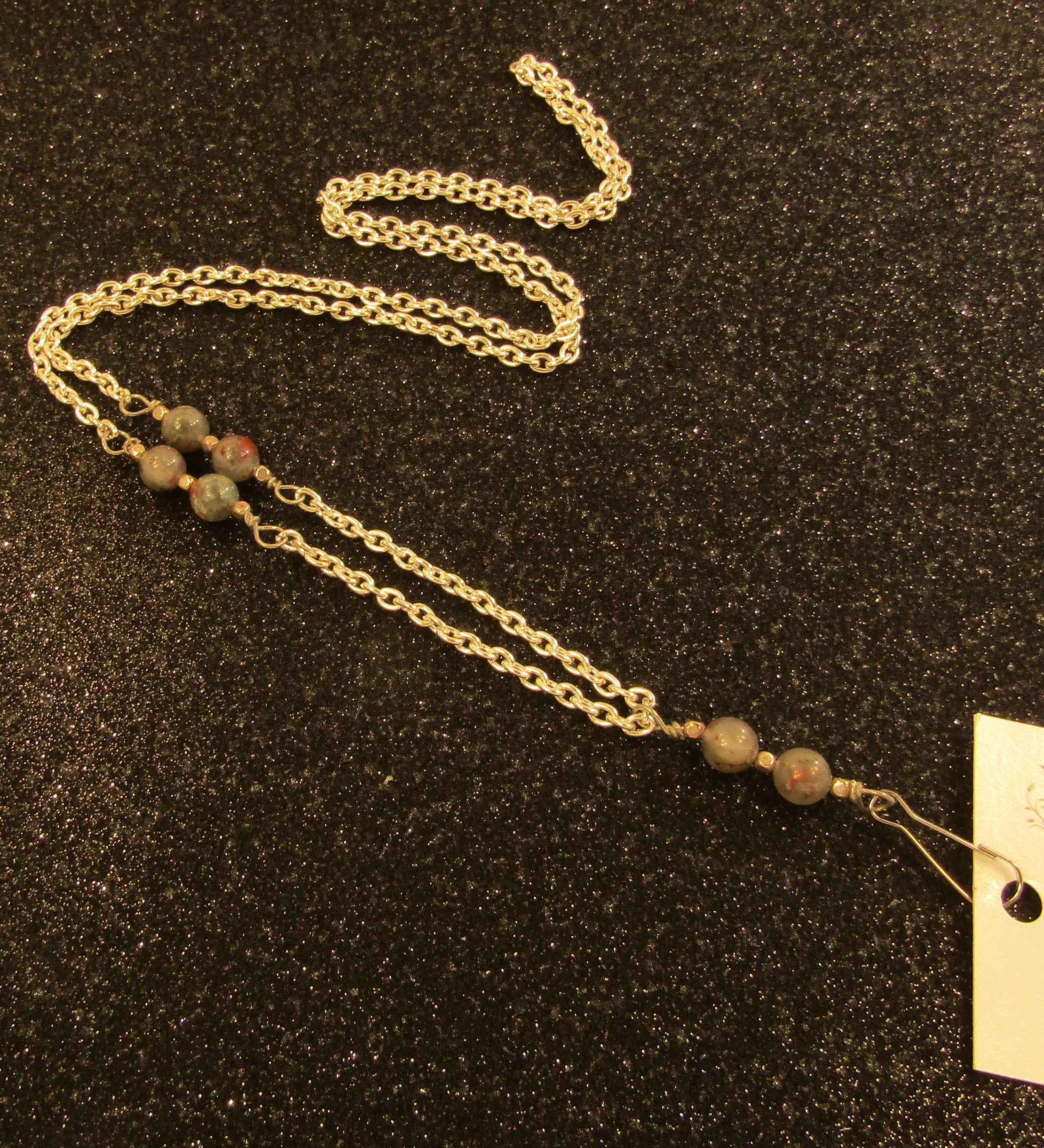 Bloodstone Gemstones with Silver Chain Badge Holder Lanyard