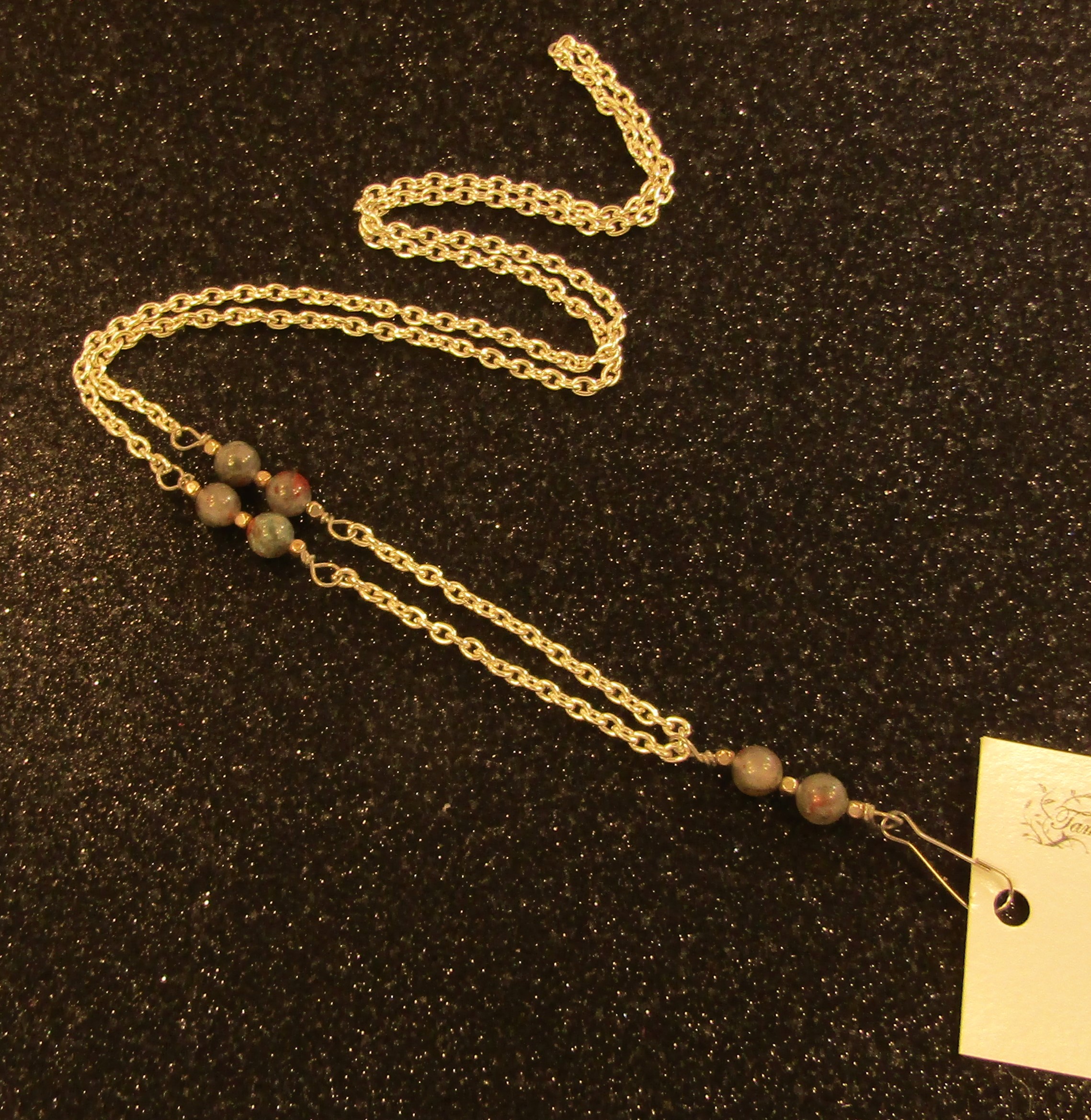 Bloodstone Gemstones with Silver Chain Badge Holder Lanyard