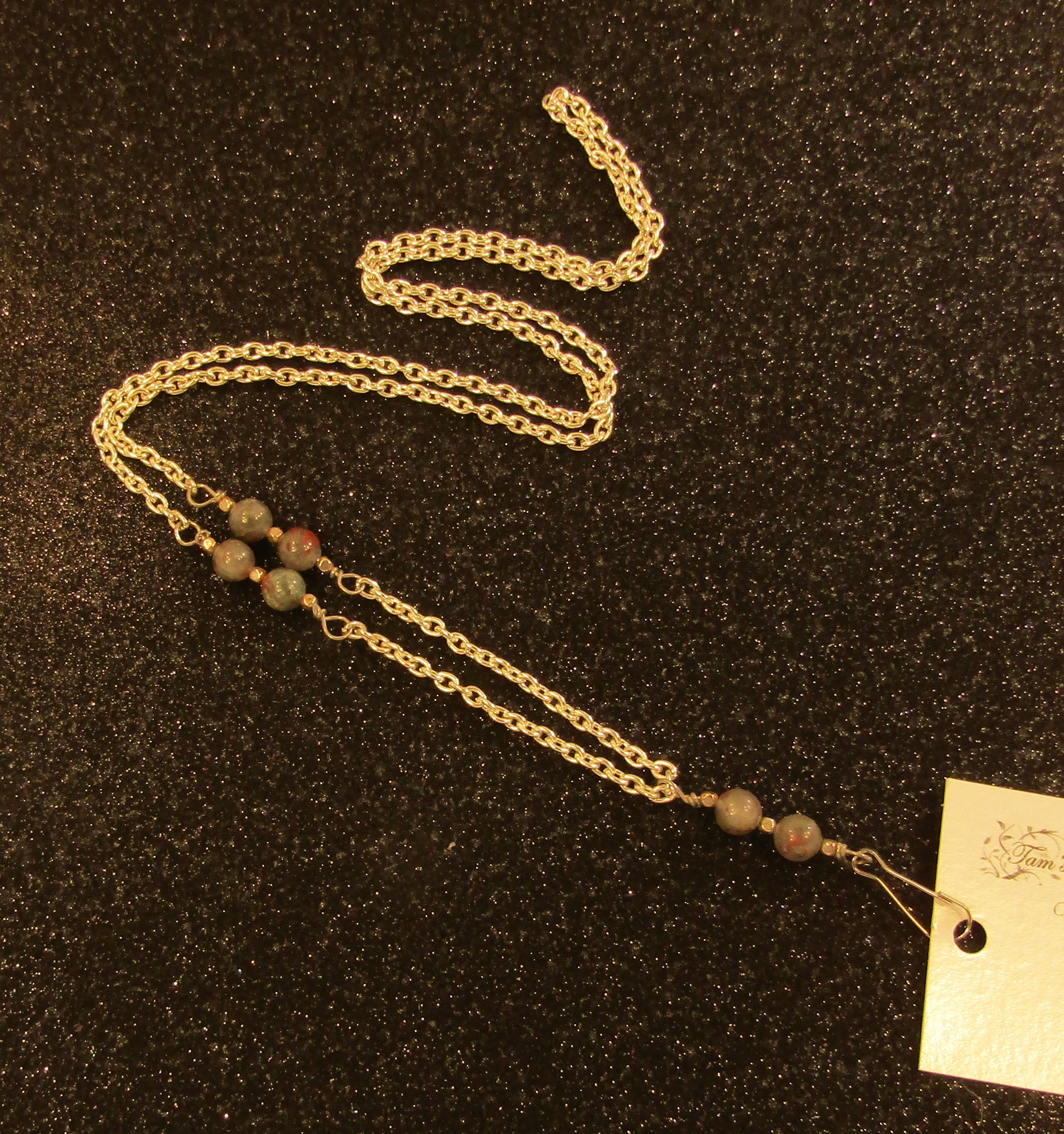 Bloodstone Gemstones with Silver Chain Badge Holder Lanyard