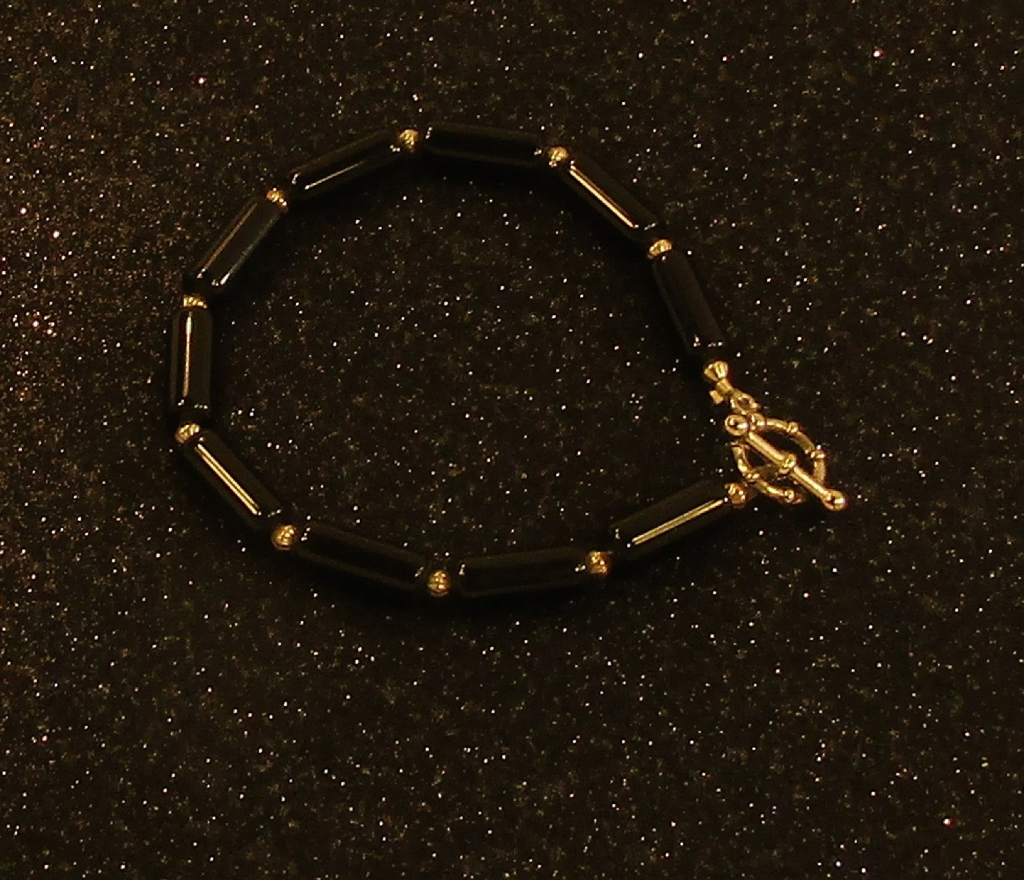 Blackstone Cylinders and silver beads Bracelet