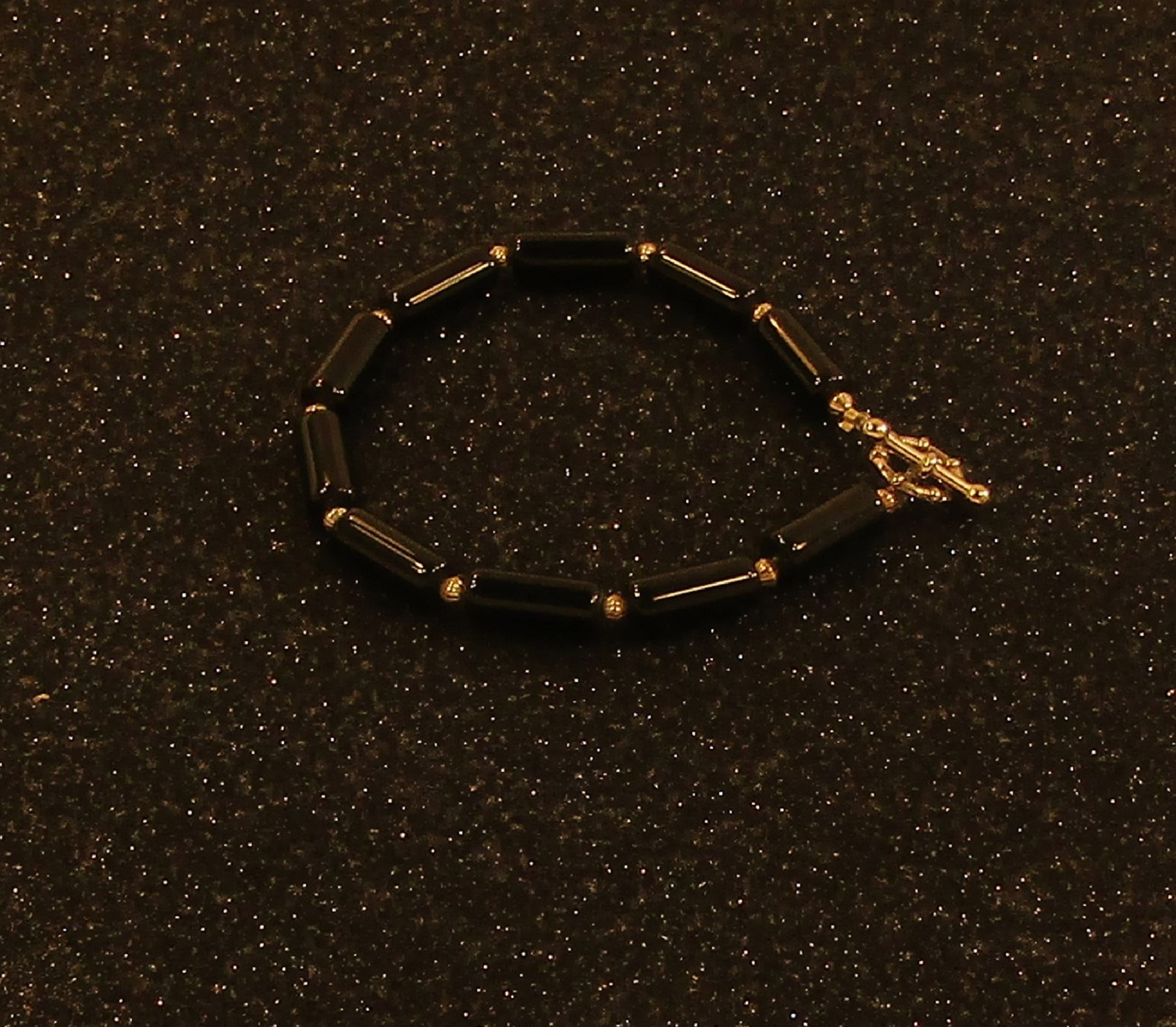 Blackstone Cylinders and silver beads Bracelet