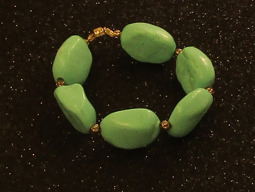 Large Green Blue Turquoise Nugget and silver magnetic clasp Bracelet