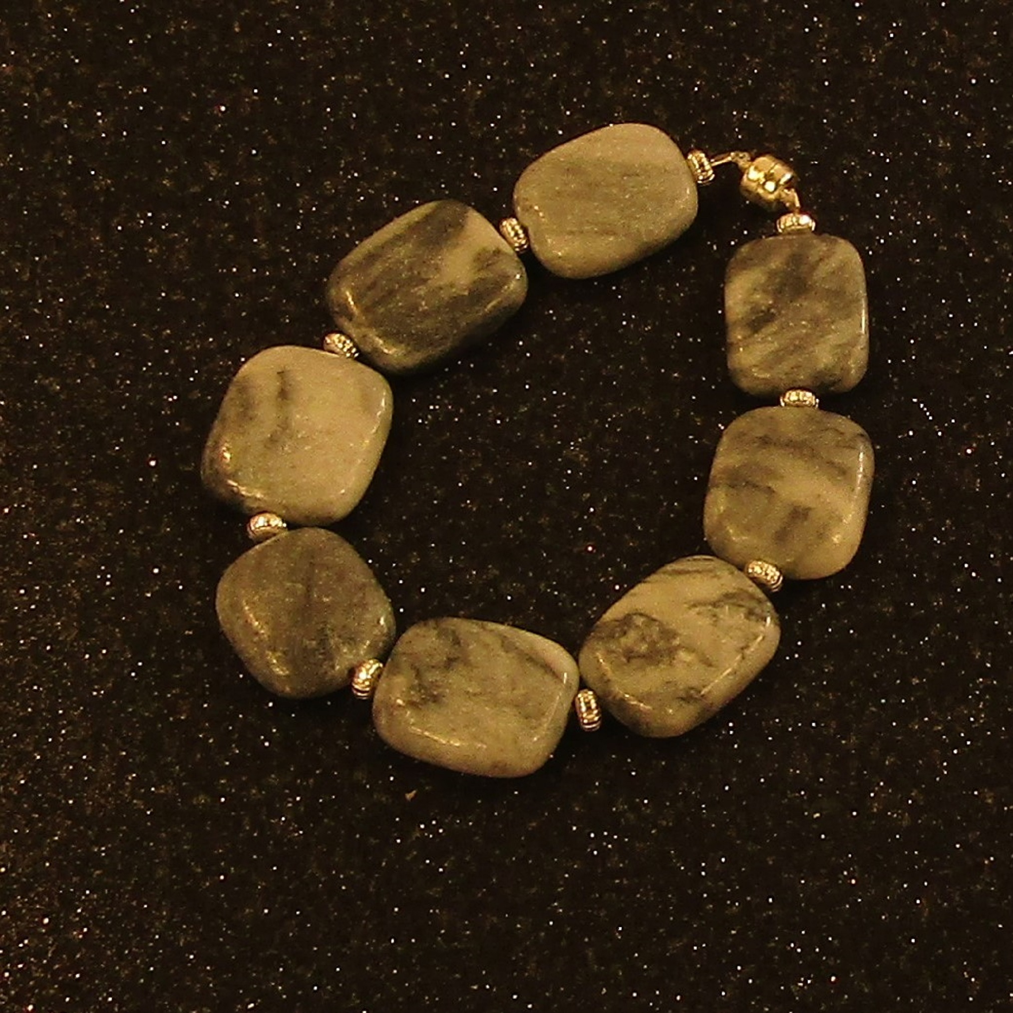 Grey Swirled Black Marble and Silver Bracelet with Magnetic Clasp