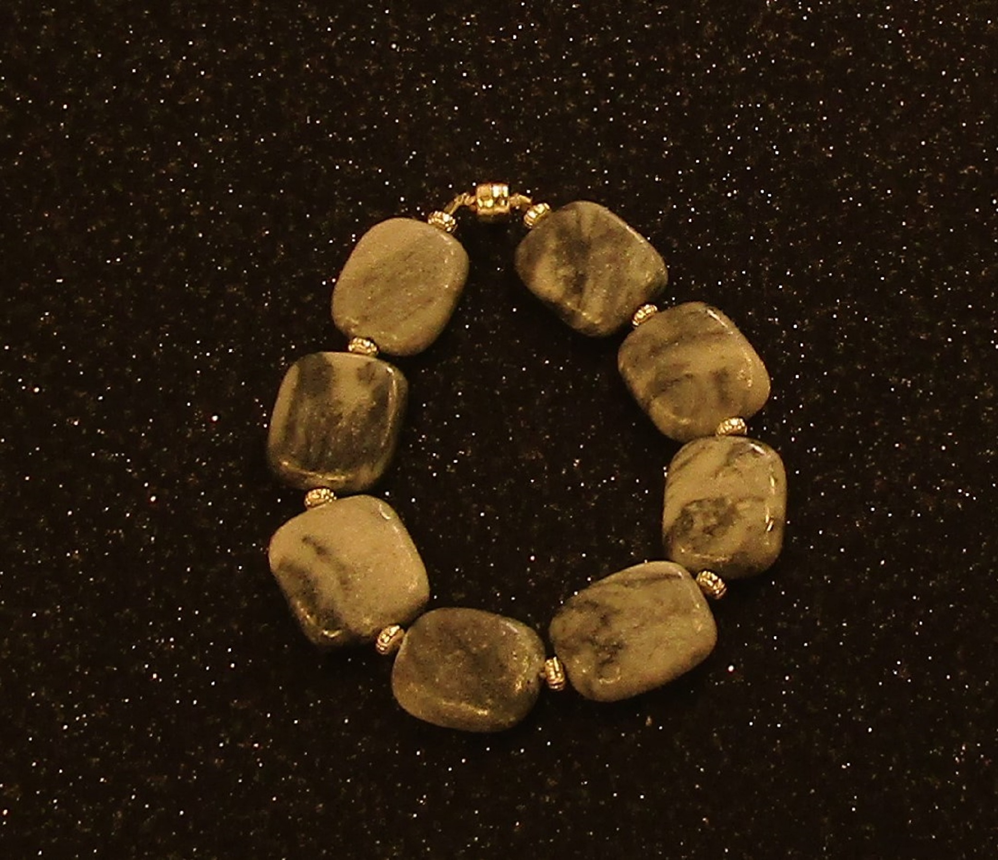 Grey Swirled Black Marble and Silver Bracelet with Magnetic Clasp