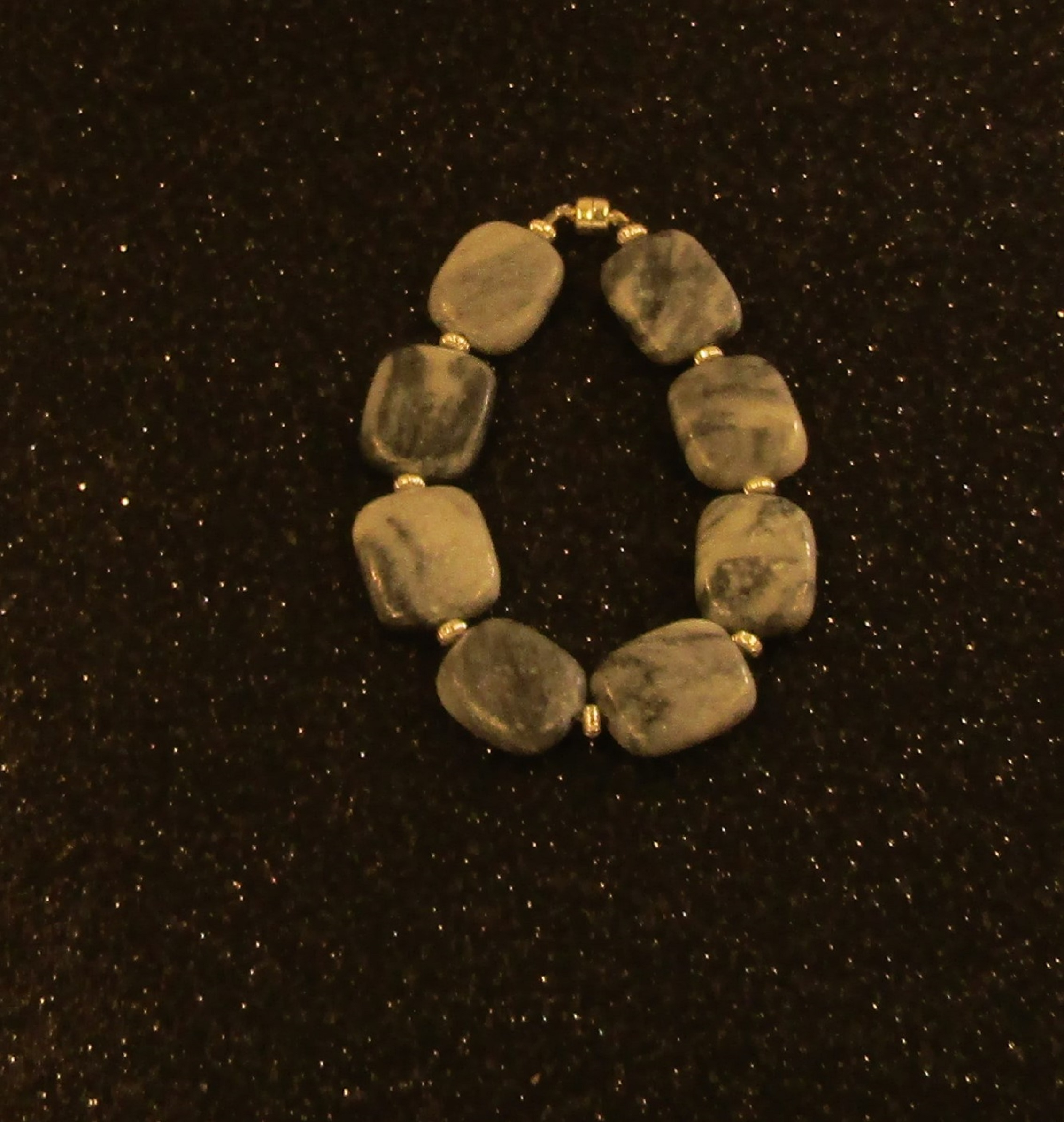 Grey Swirled Black Marble and Silver Bracelet with Magnetic Clasp
