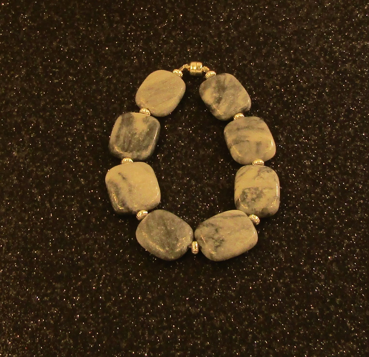 Grey Swirled Black Marble and Silver Bracelet with Magnetic Clasp
