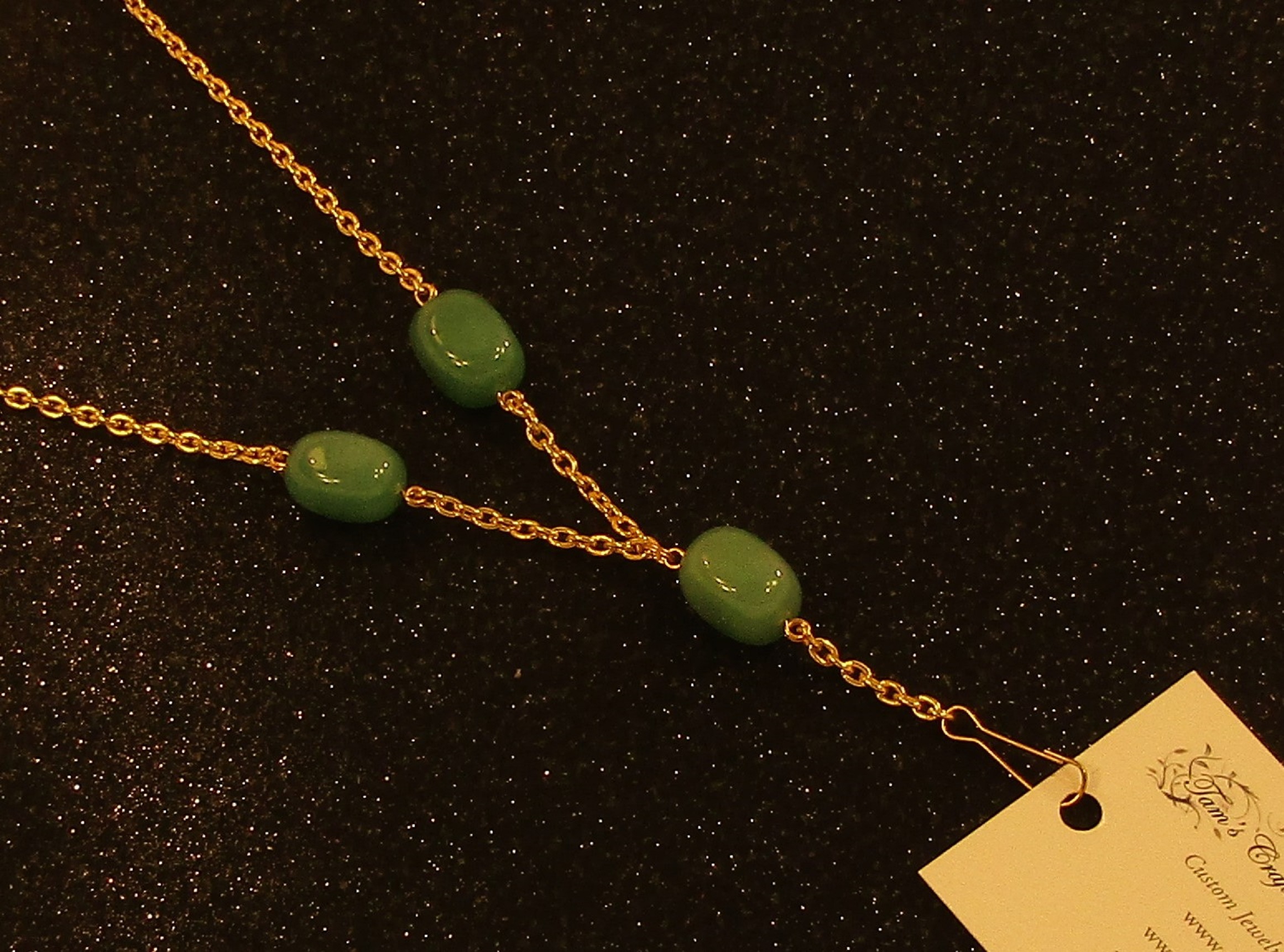 Genuine Green Aventurine and Gold Chain Badge Holder Lanyard