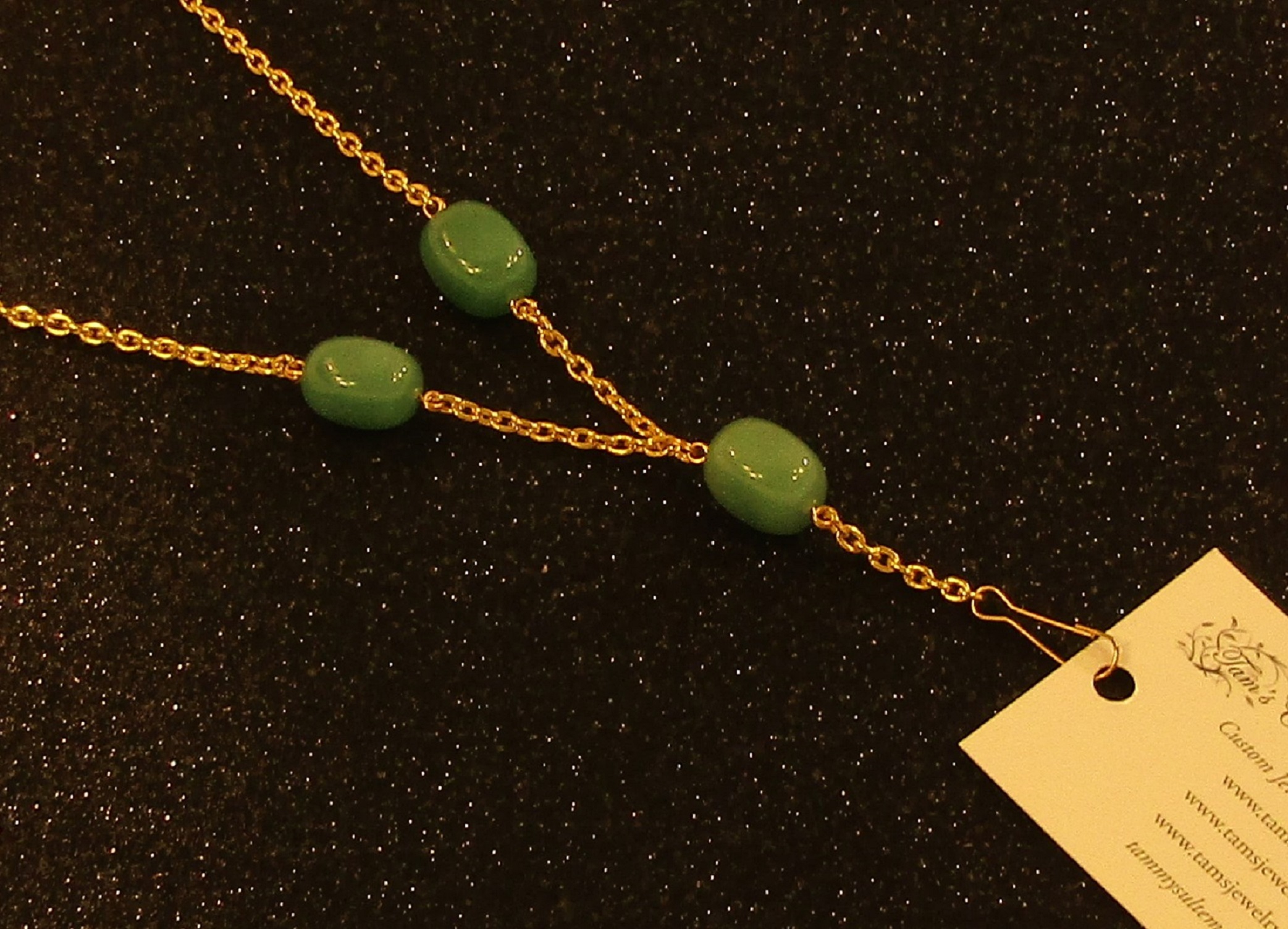 Genuine Green Aventurine and Gold Chain Badge Holder Lanyard