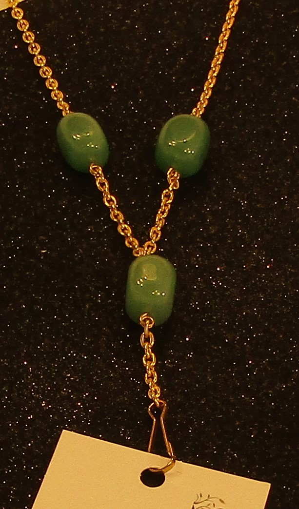 Genuine Green Aventurine and Gold Chain Badge Holder Lanyard