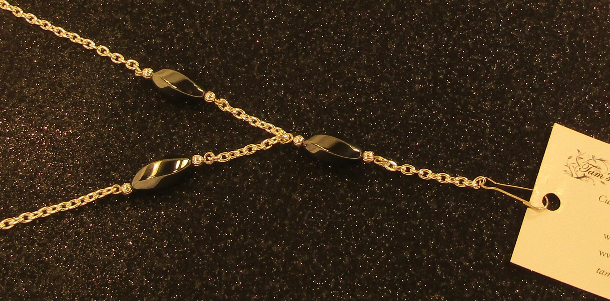 Large Twisted Black Hemalyke Beads with Silver Chain badge-holder Lanyard Necklace