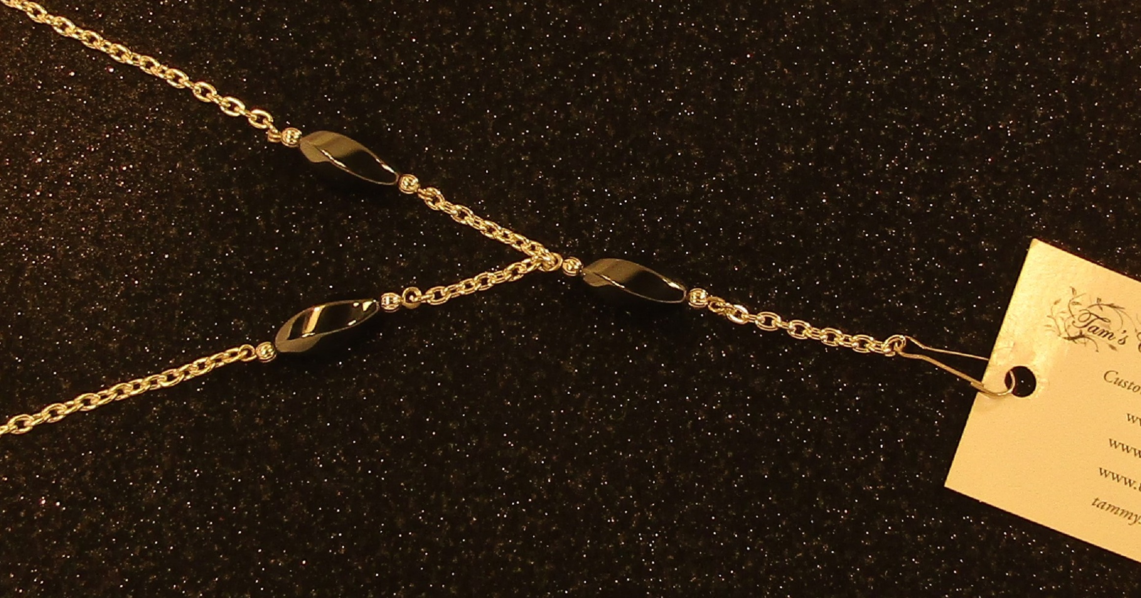Large Twisted Black Hemalyke Beads with Silver Chain badge-holder Lanyard Necklace