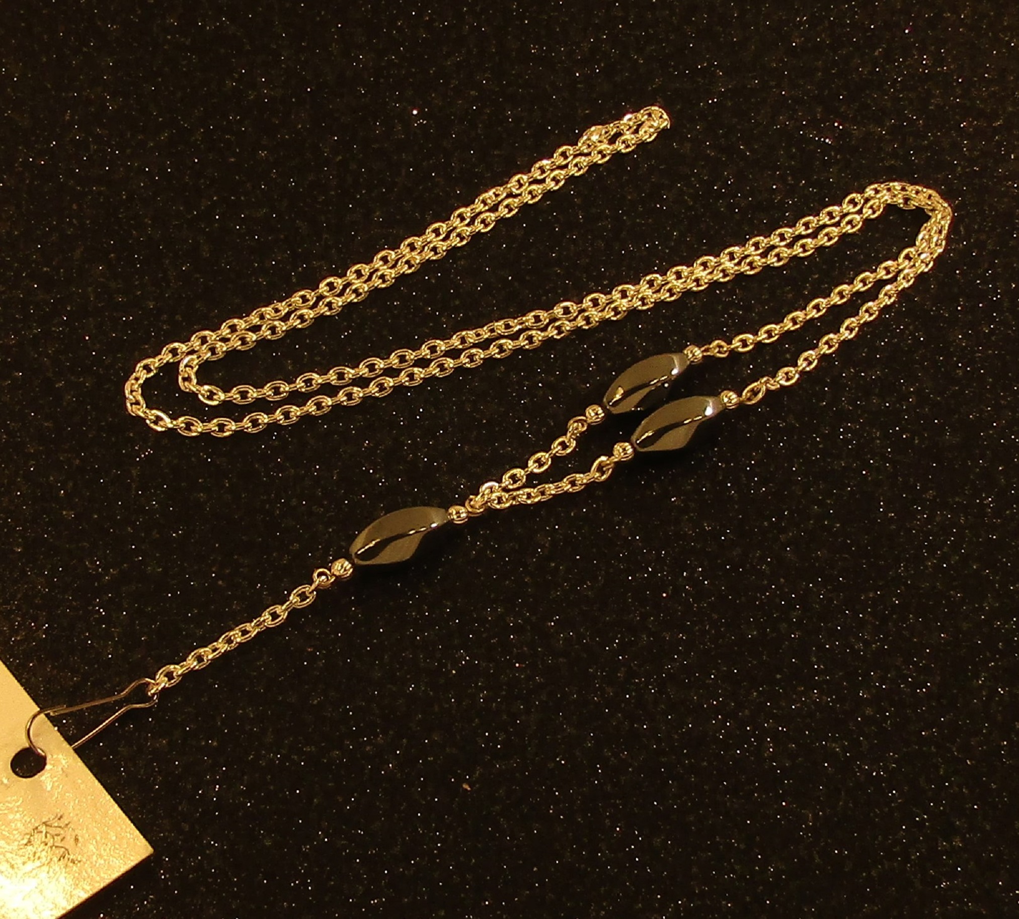 Large Twisted Black Hemalyke Beads with Silver Chain badge-holder Lanyard Necklace