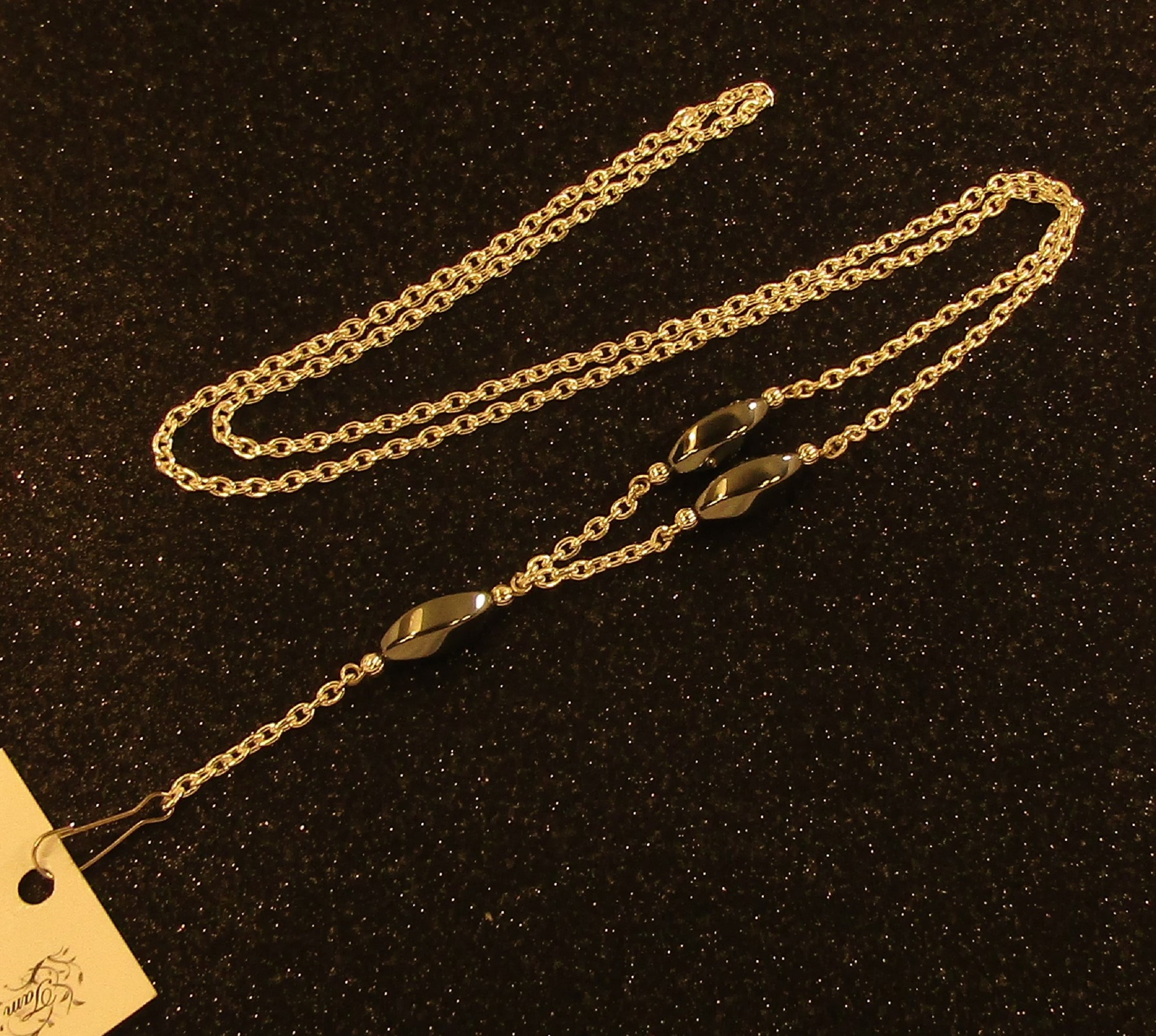 Large Twisted Black Hemalyke Beads with Silver Chain badge-holder Lanyard Necklace