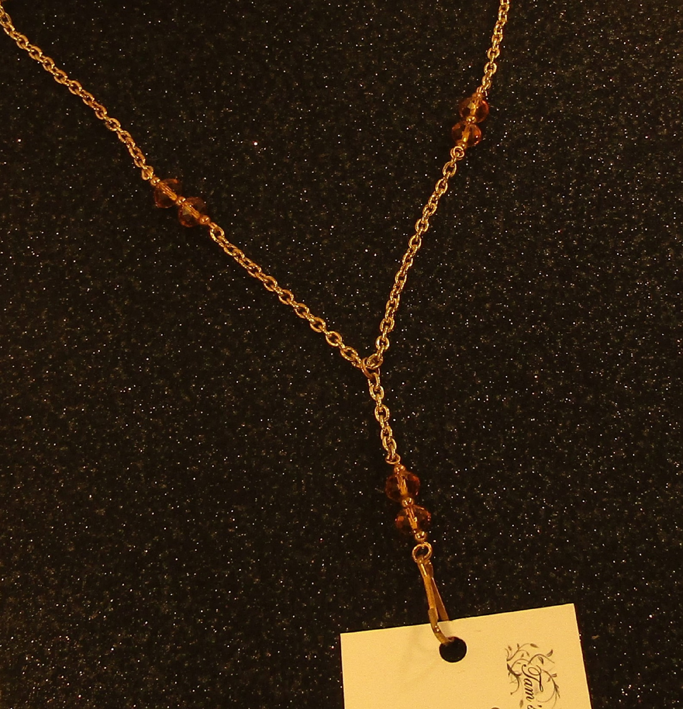 Brown Faceted Crystals with Gold Chain Badge Holder Lanyard Necklace