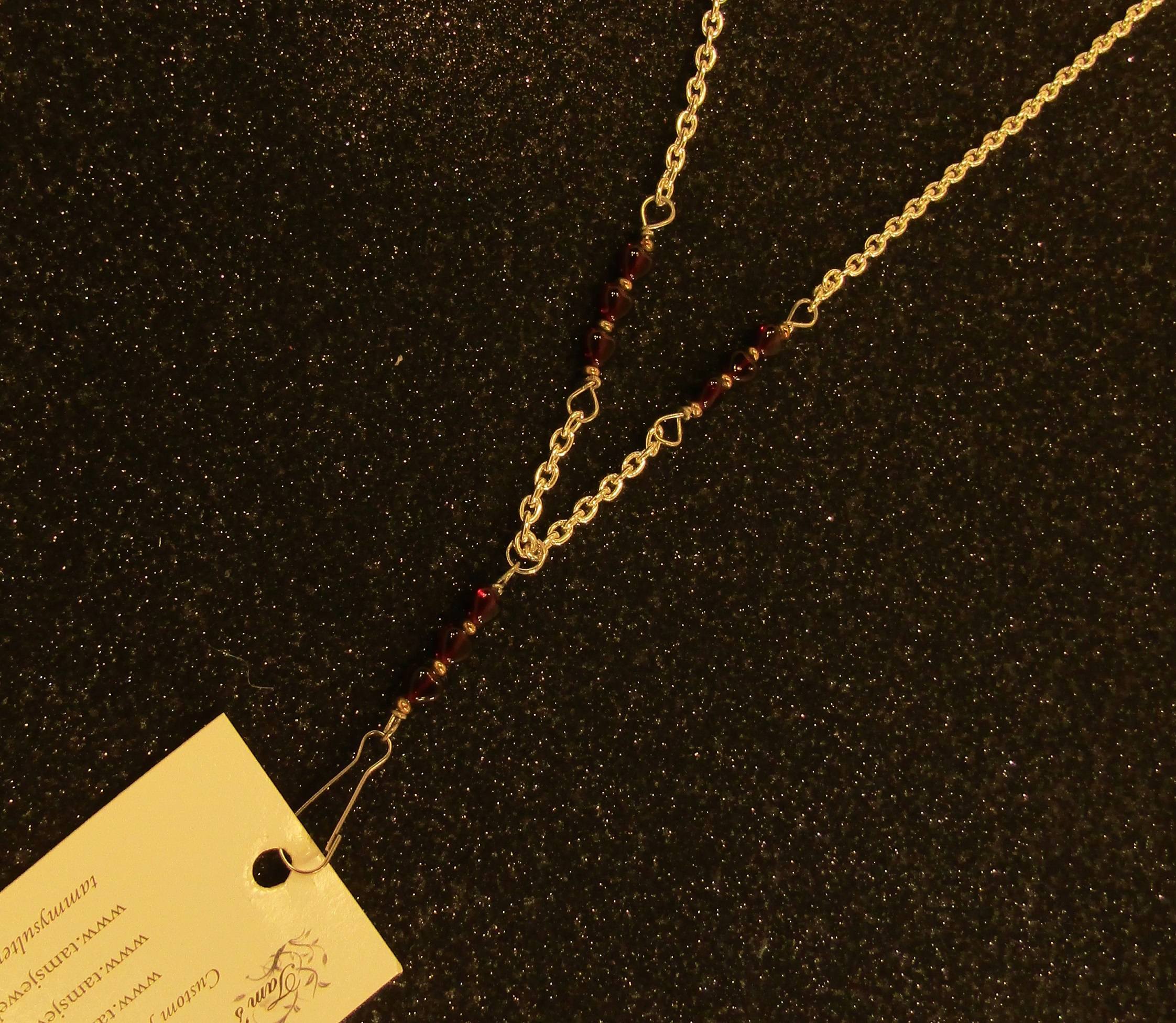 Triple Garnet Hearts and Silver Chain Badge holder Lanyard