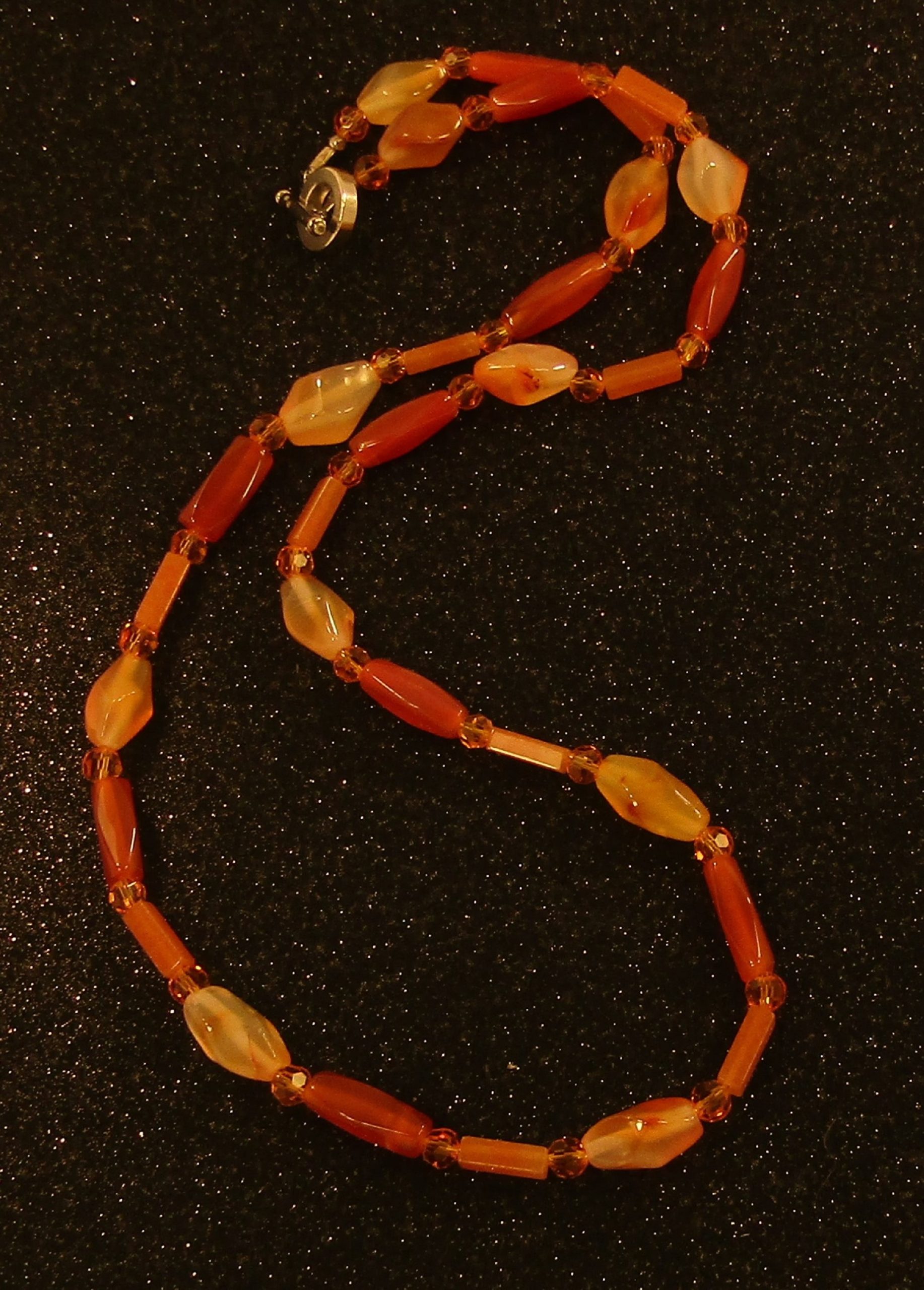 Red Aventurine and Carnelian Gemstone and Orange Faceted Crystal Necklace
