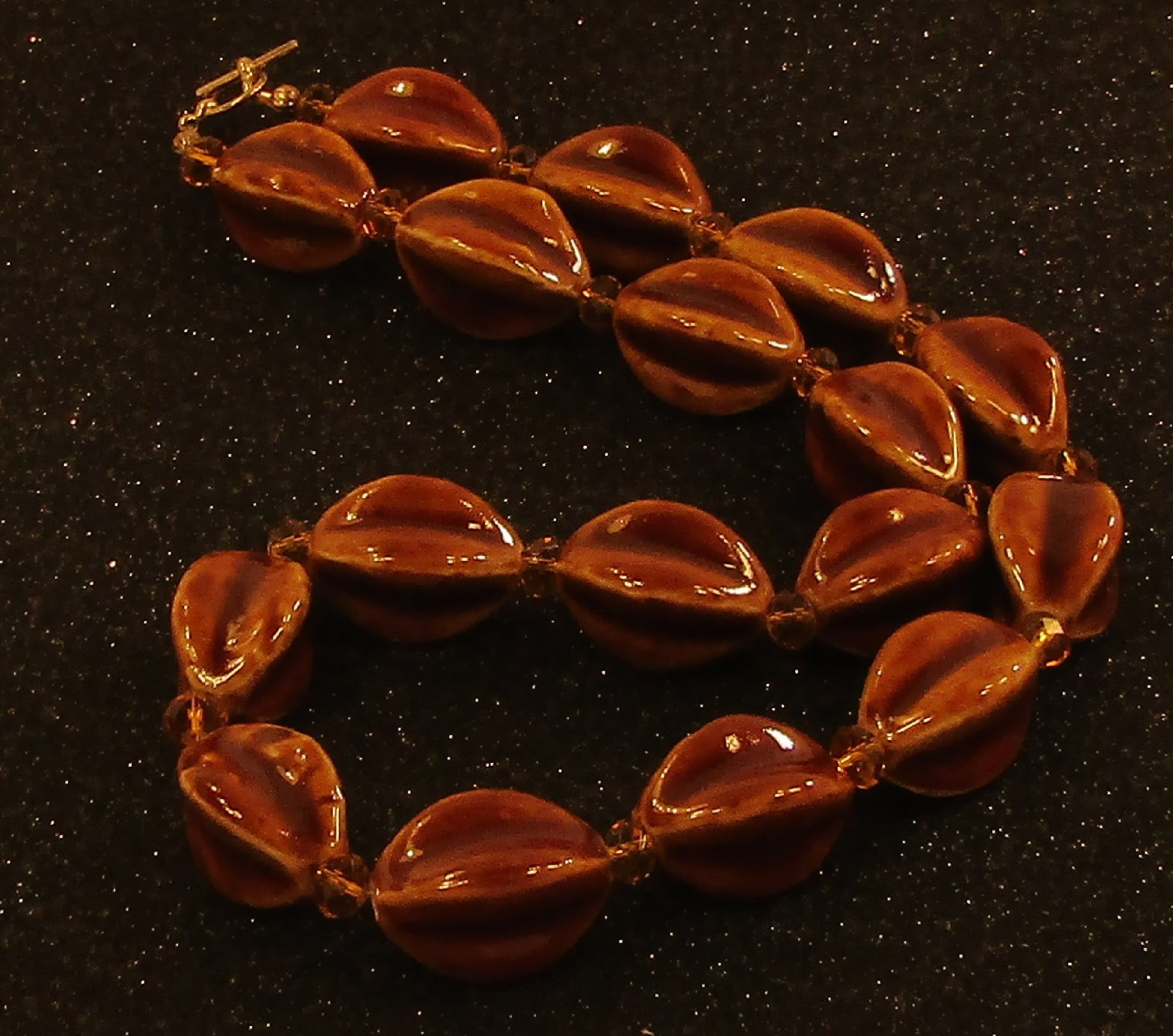 Dark Honey fluted Porcelain and crystal necklace
