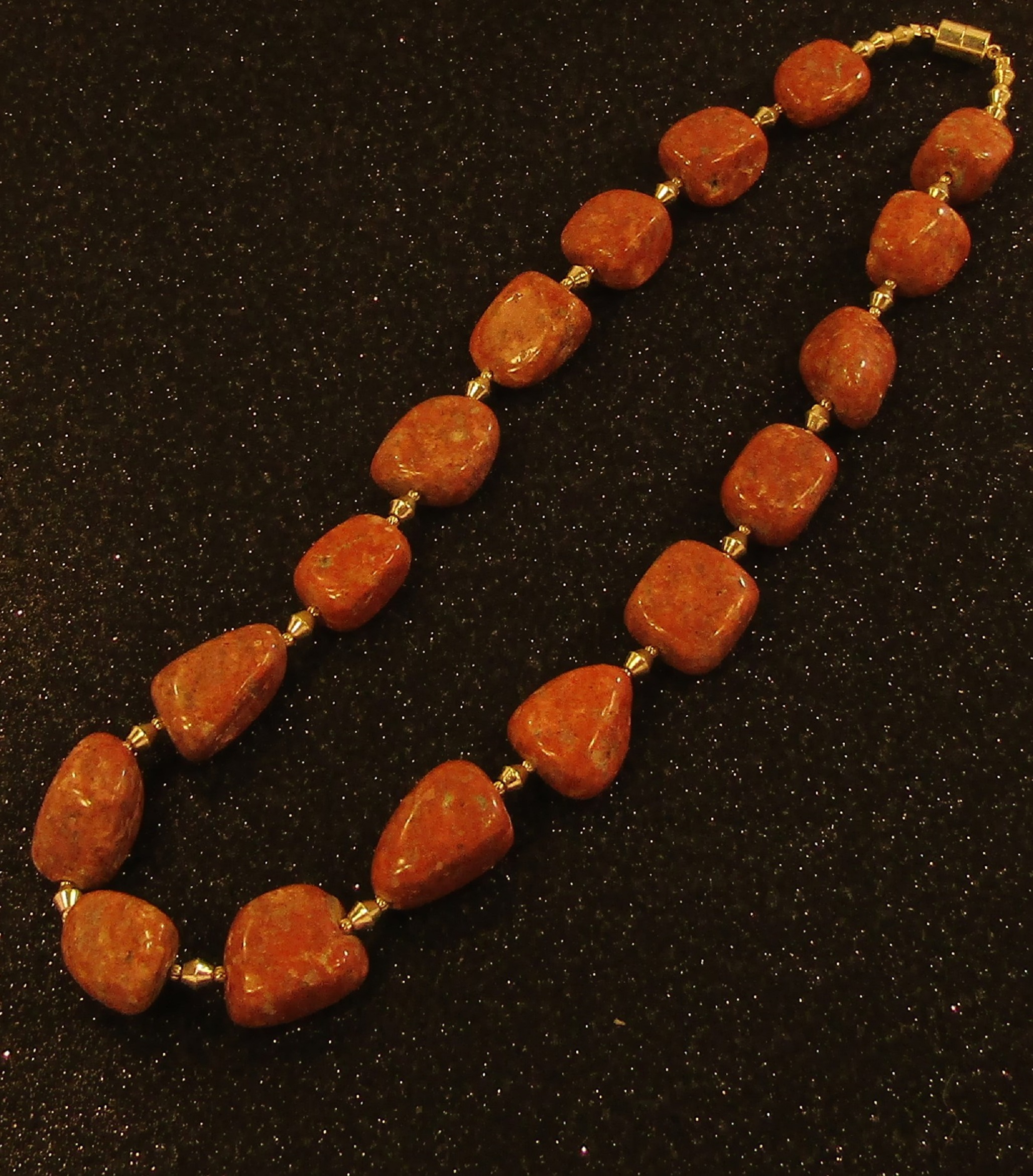 Red Jasper Nuggets and Silver Necklace with Magnetic Clasp