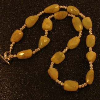 Large Faceted Green Quartz and Silver bead Necklace
