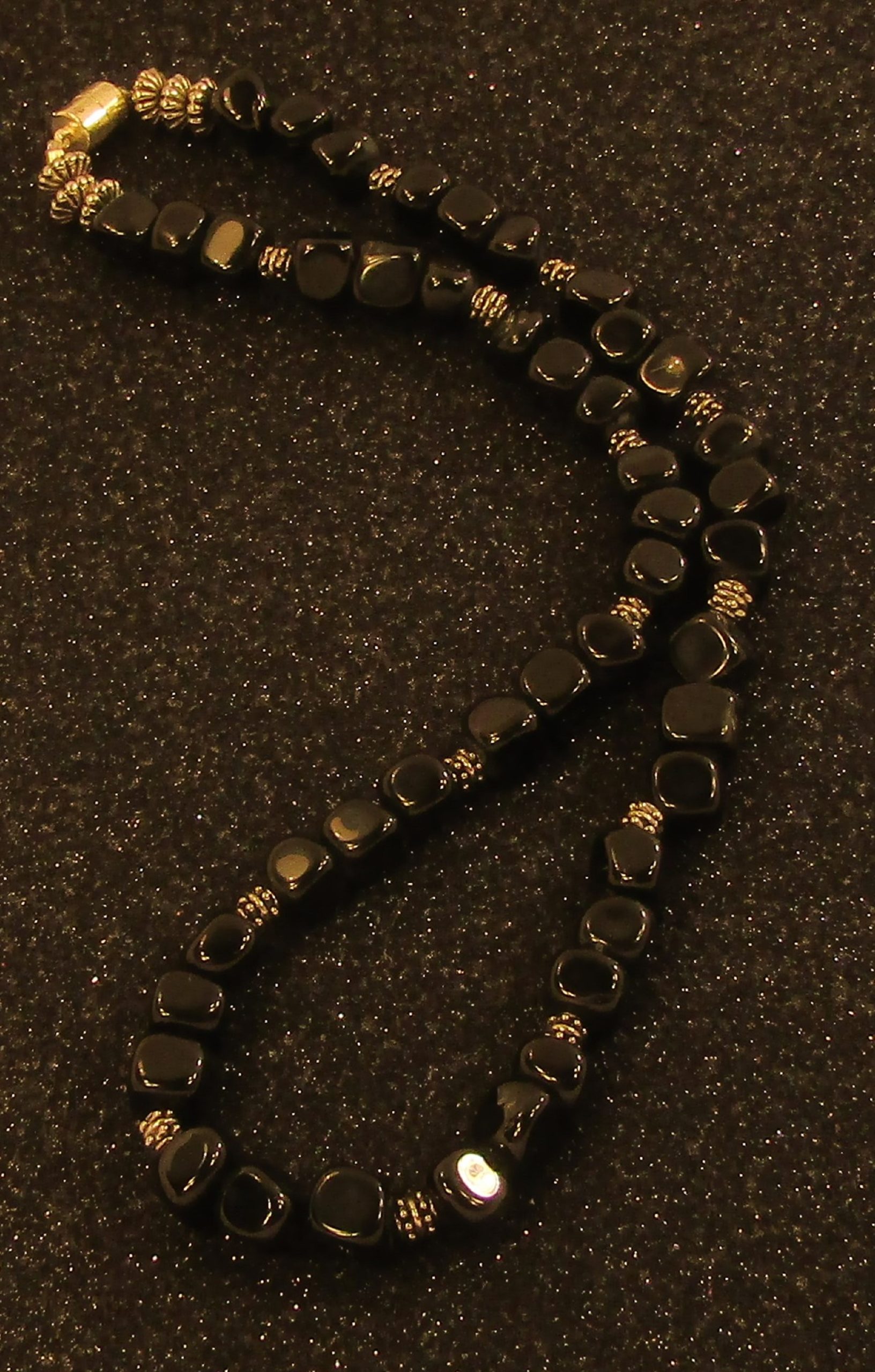 Blackstone nuggets and silver bead Necklace with Magnetic Clasp