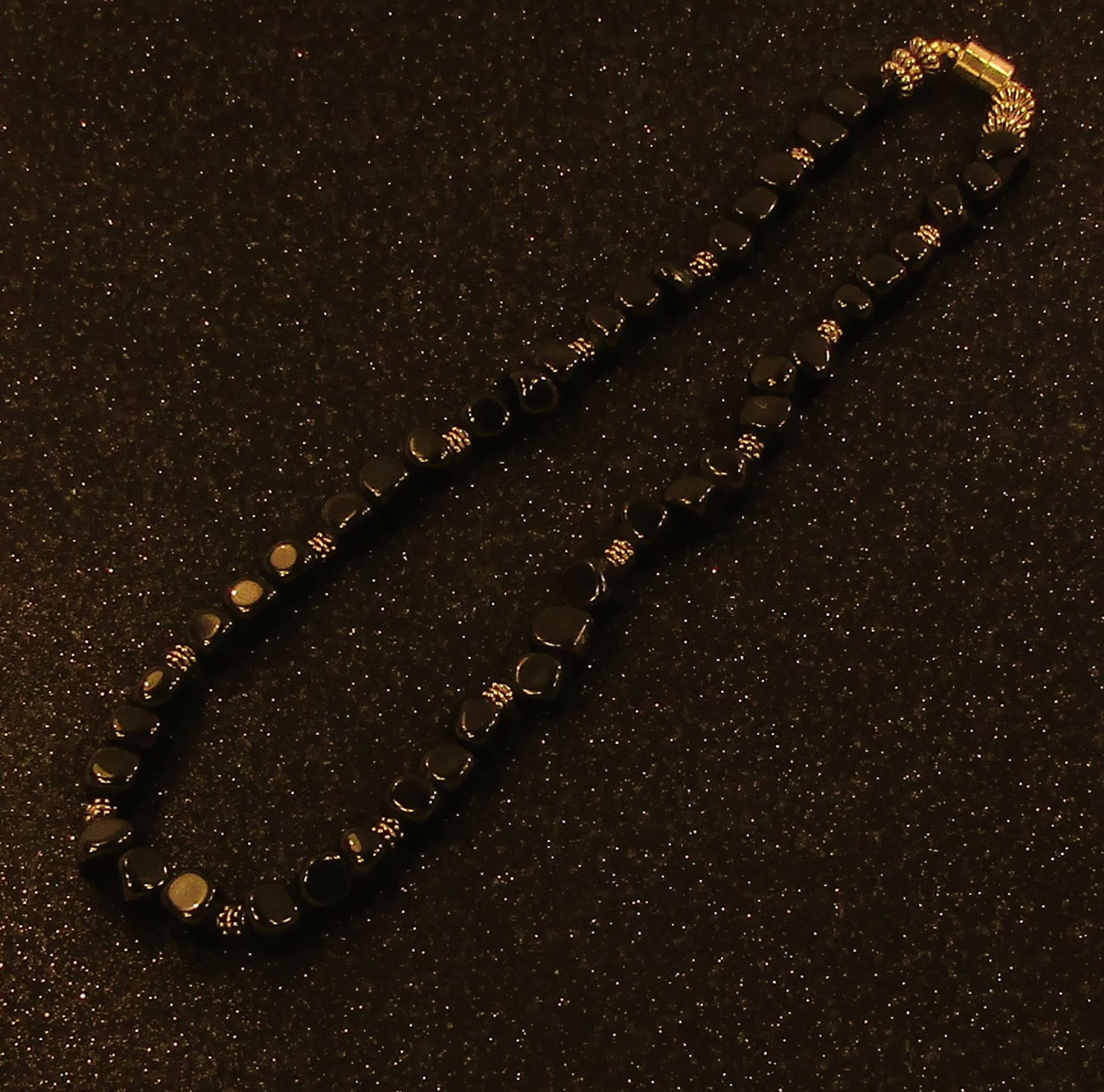 Blackstone nuggets and silver bead Necklace with Magnetic Clasp
