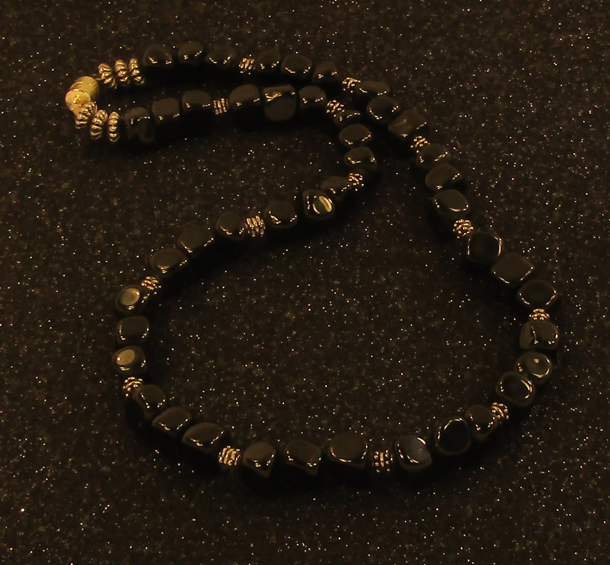 Blackstone nuggets and silver bead Necklace with Magnetic Clasp