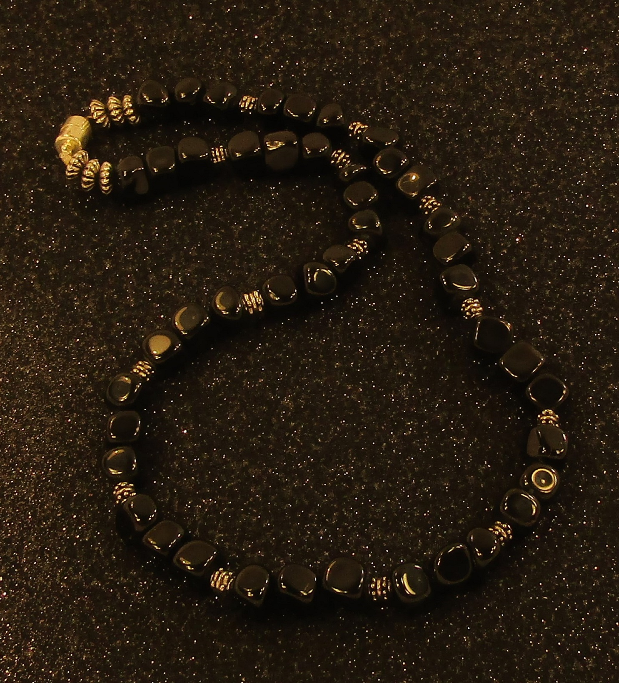 Blackstone nuggets and silver bead Necklace with Magnetic Clasp