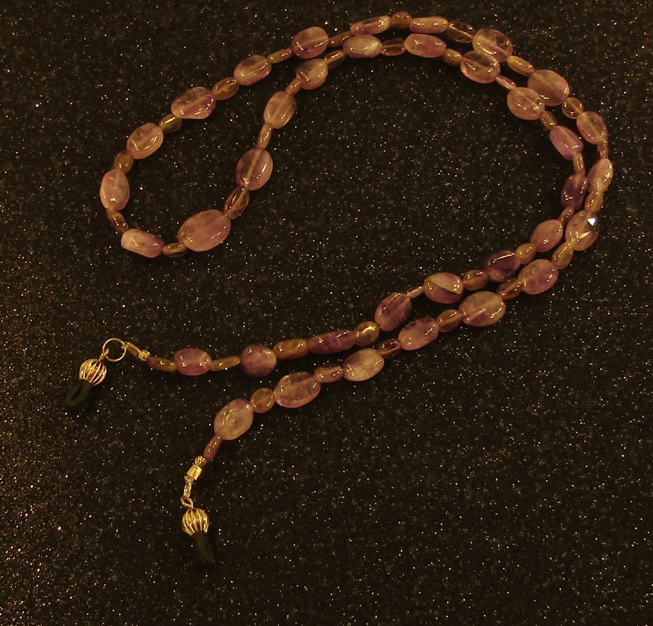 Amethyst Gemstone Eyeglass Lanyard with silver Elastic Grips