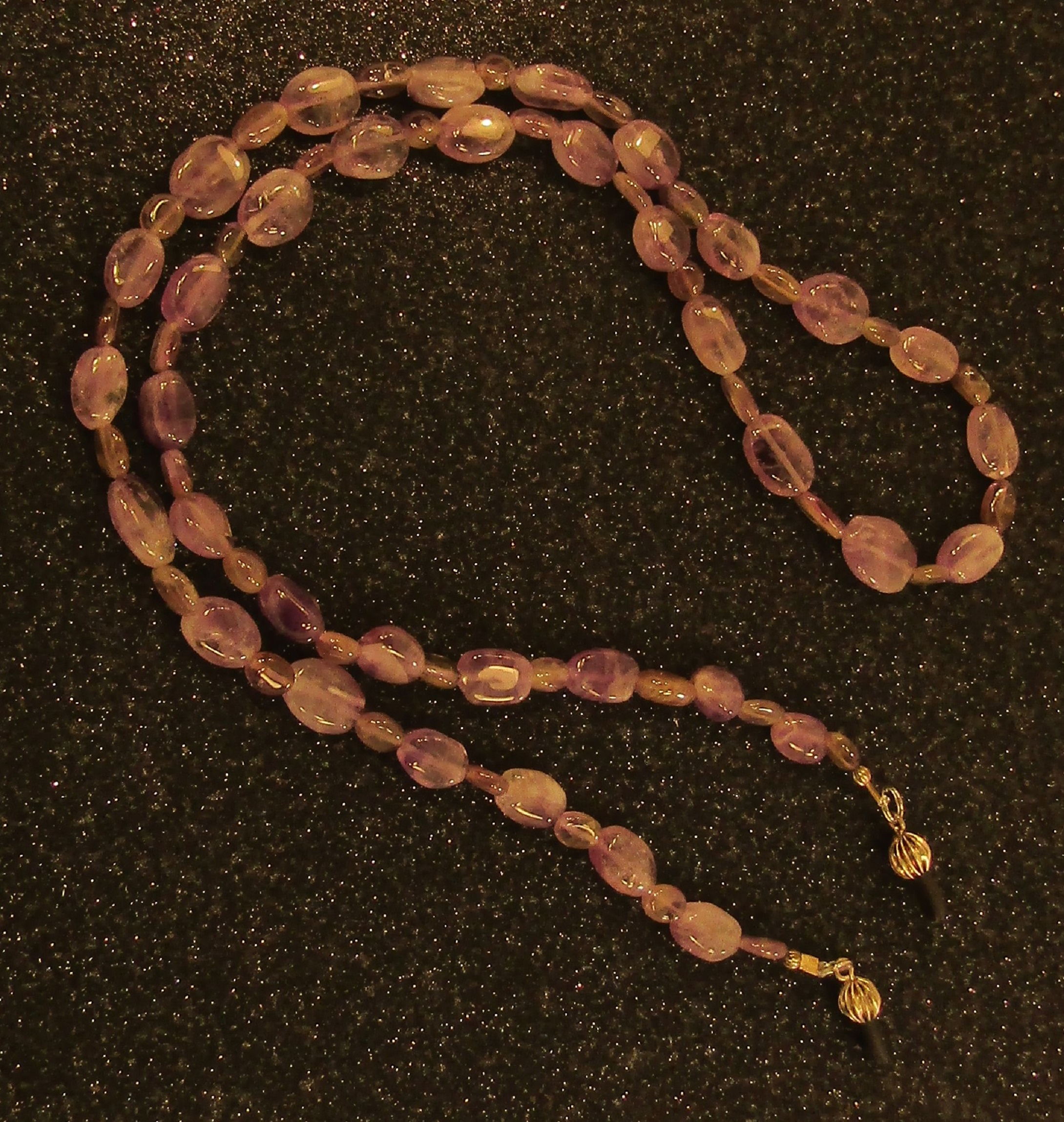 Amethyst Gemstone Eyeglass Lanyard with silver Elastic Grips