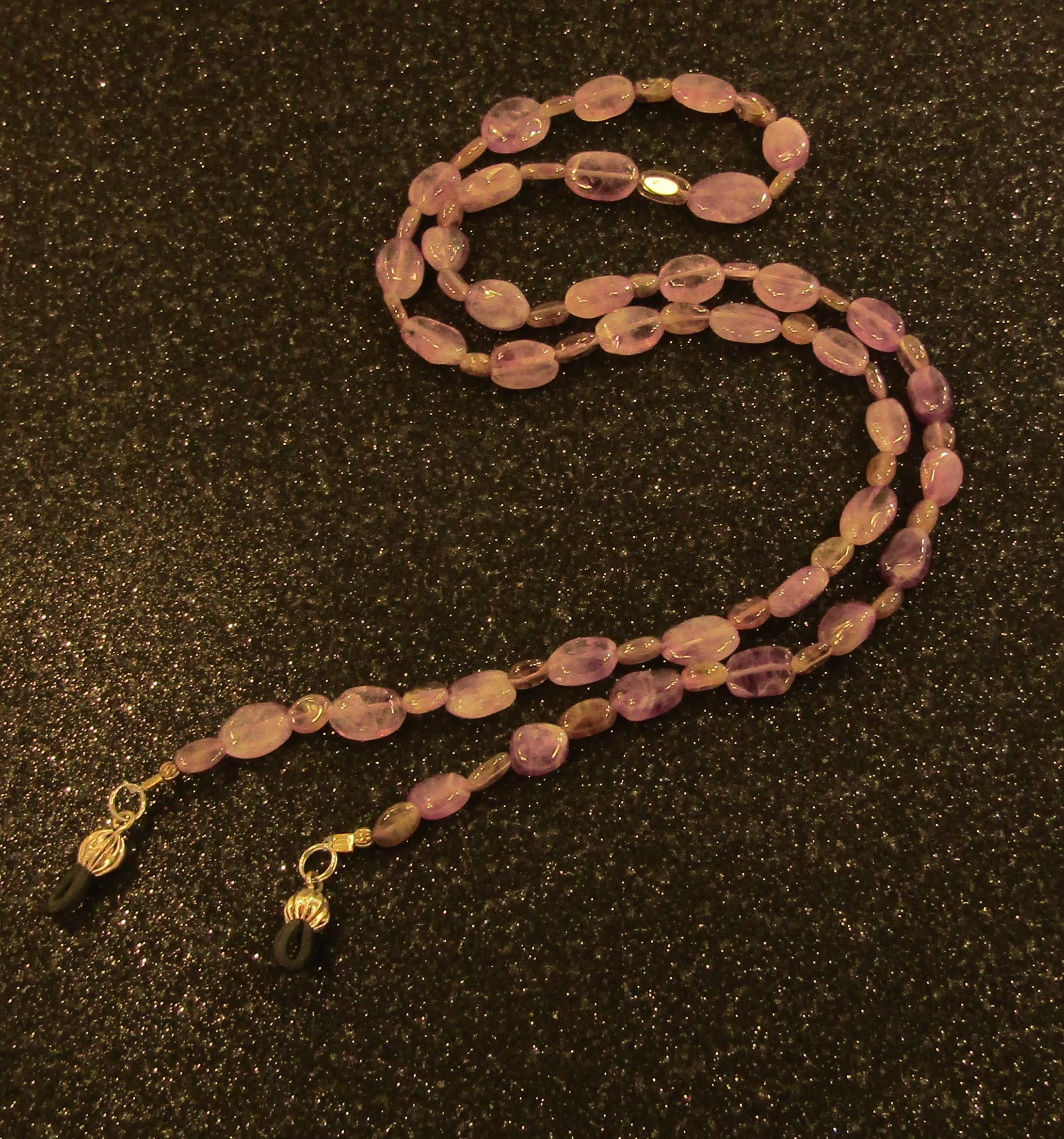 Amethyst Gemstone Eyeglass Lanyard with silver Elastic Grips
