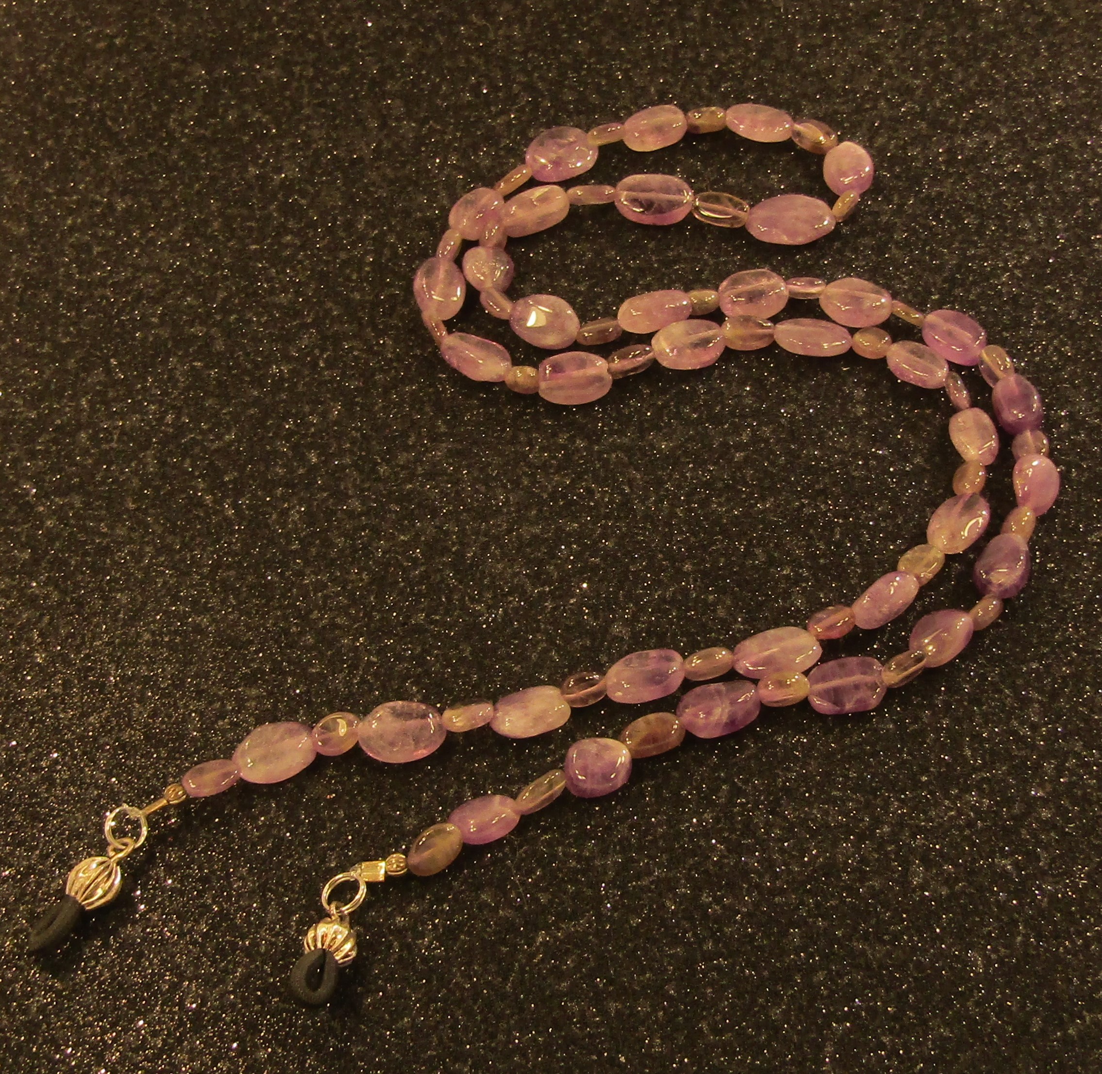Amethyst Gemstone Eyeglass Lanyard with silver Elastic Grips