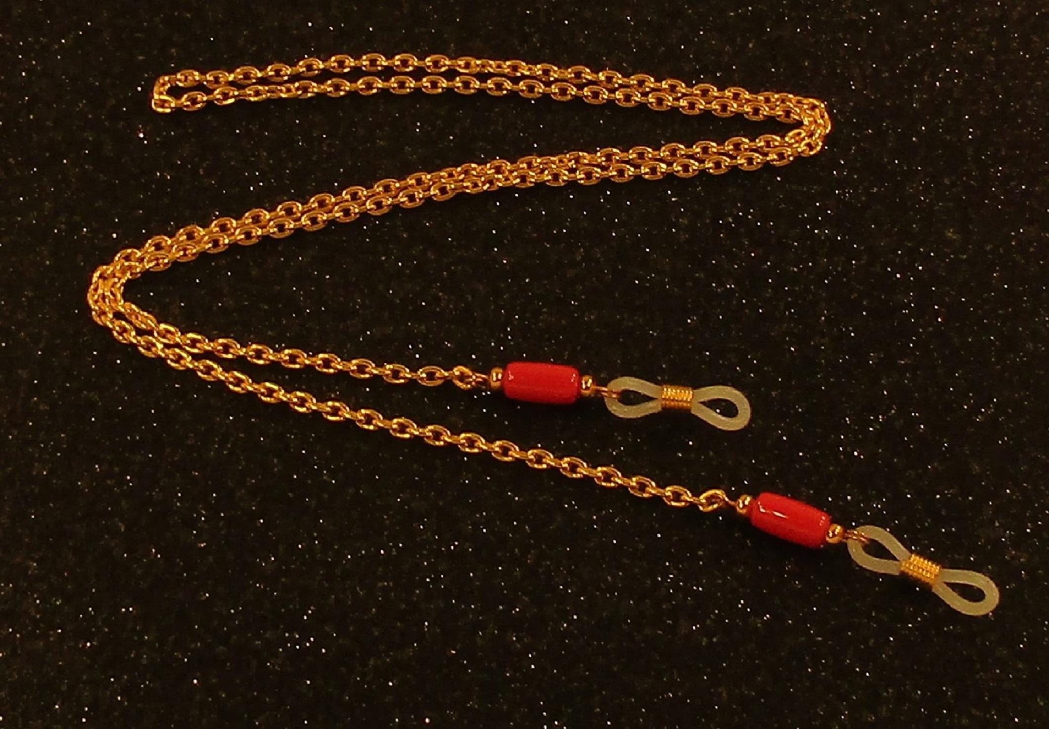 Red Coral Gemstone gold chain adjustable eyeglass Lanyard