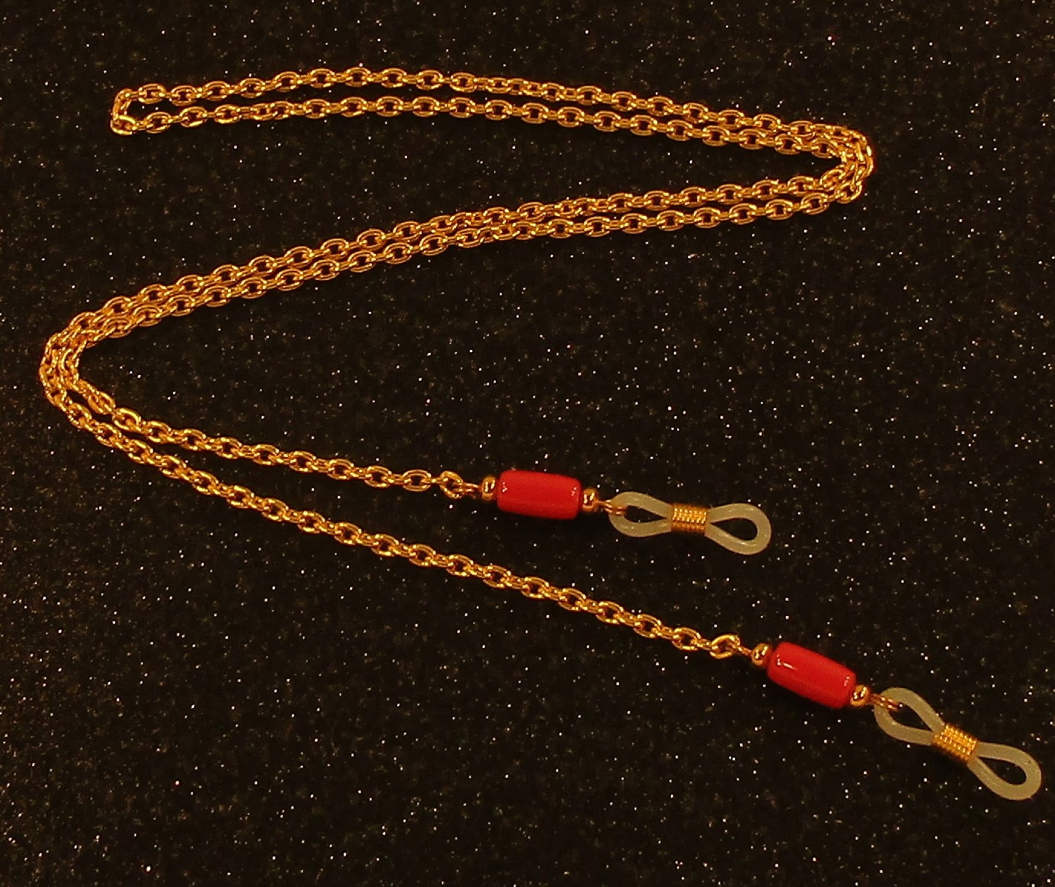 Red Coral Gemstone gold chain adjustable eyeglass Lanyard