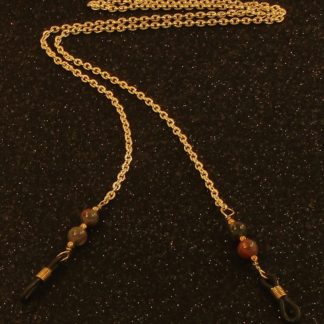 Bloodstone Beads and Silver Chain Eyeglass Lanyard