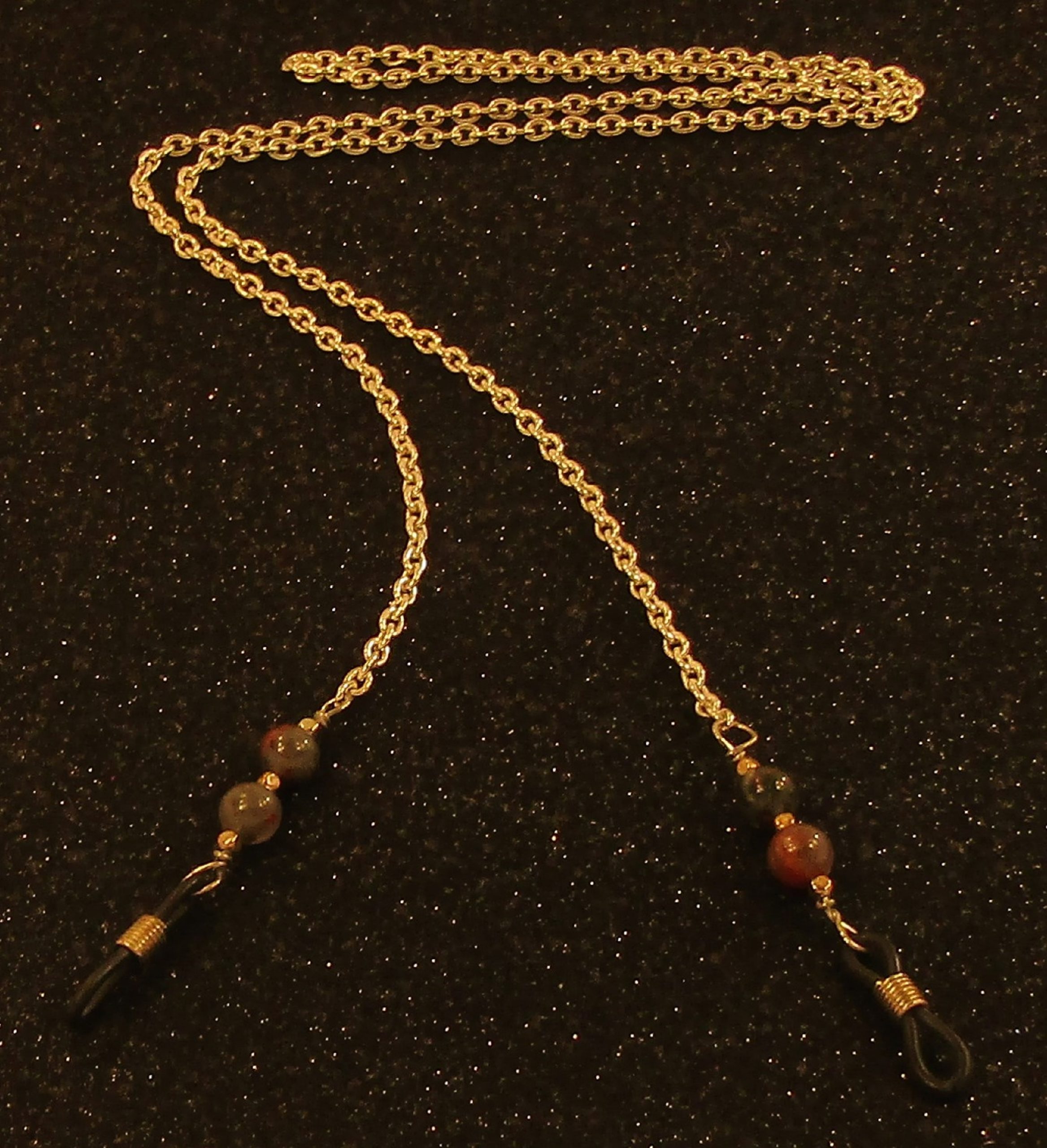 Bloodstone Beads and Silver Chain Eyeglass Lanyard