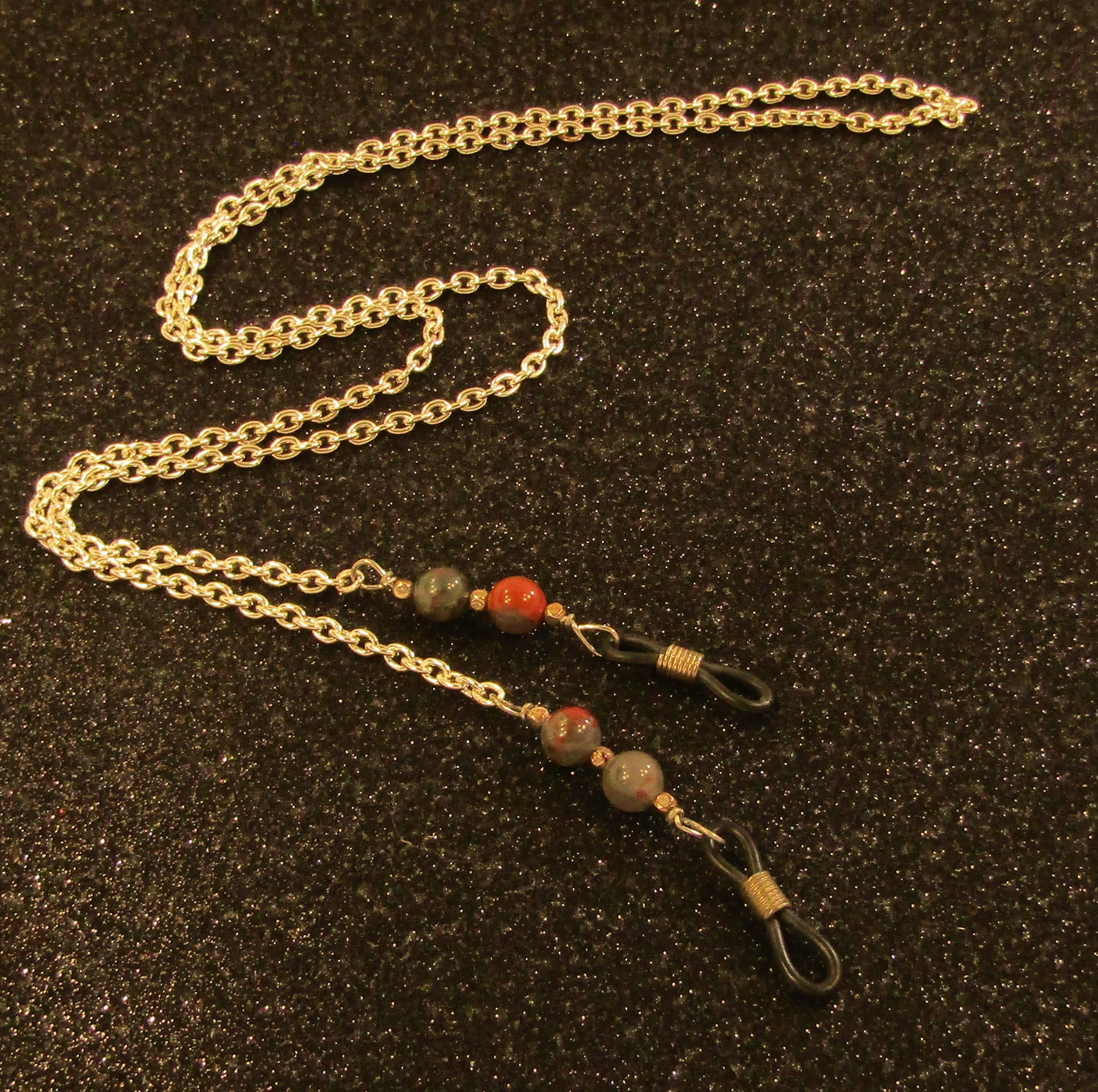Bloodstone Beads and Silver Chain Eyeglass Lanyard