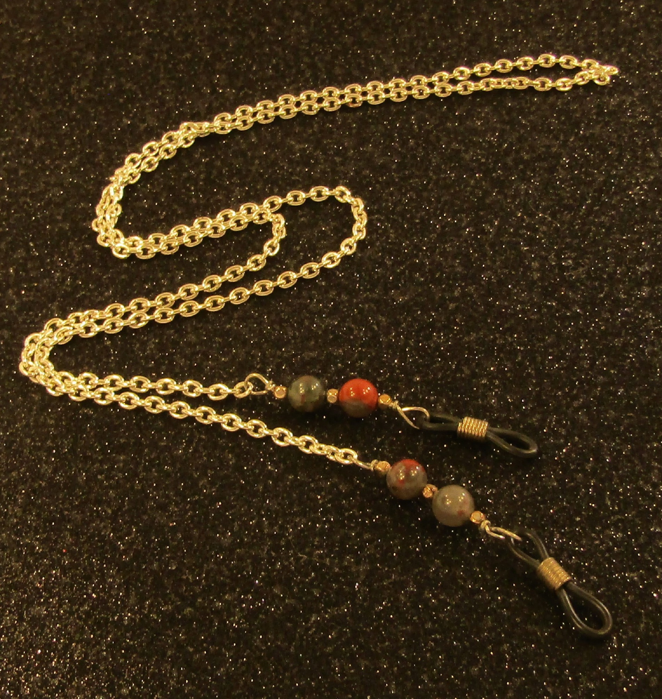 Bloodstone Beads and Silver Chain Eyeglass Lanyard