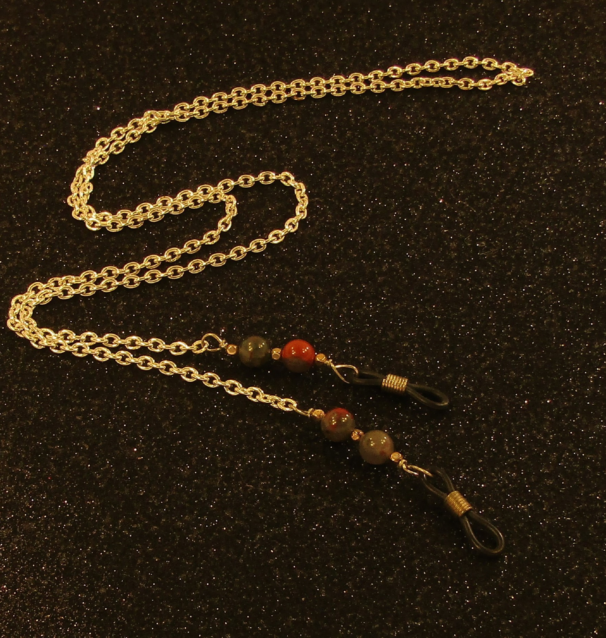 Bloodstone Beads and Silver Chain Eyeglass Lanyard