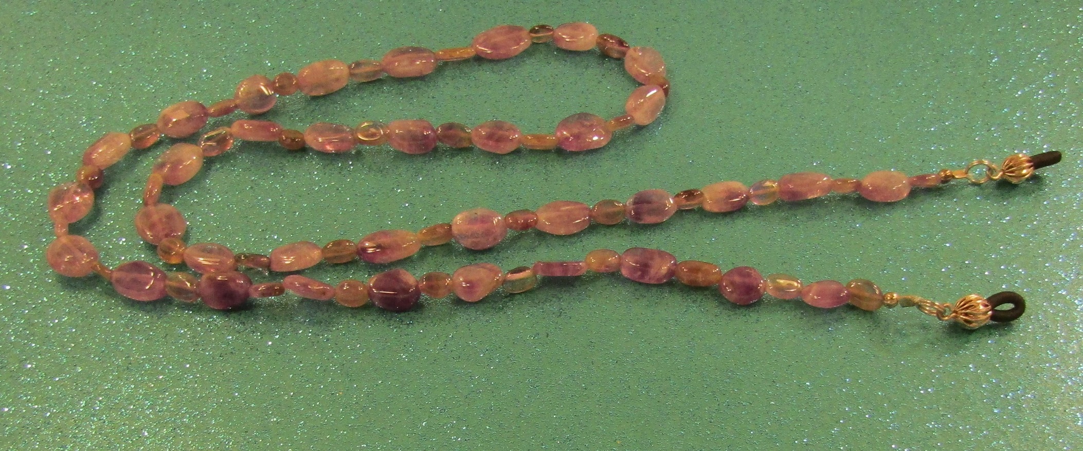 Amethyst Gemstone Eyeglass Lanyard with silver Elastic Grips