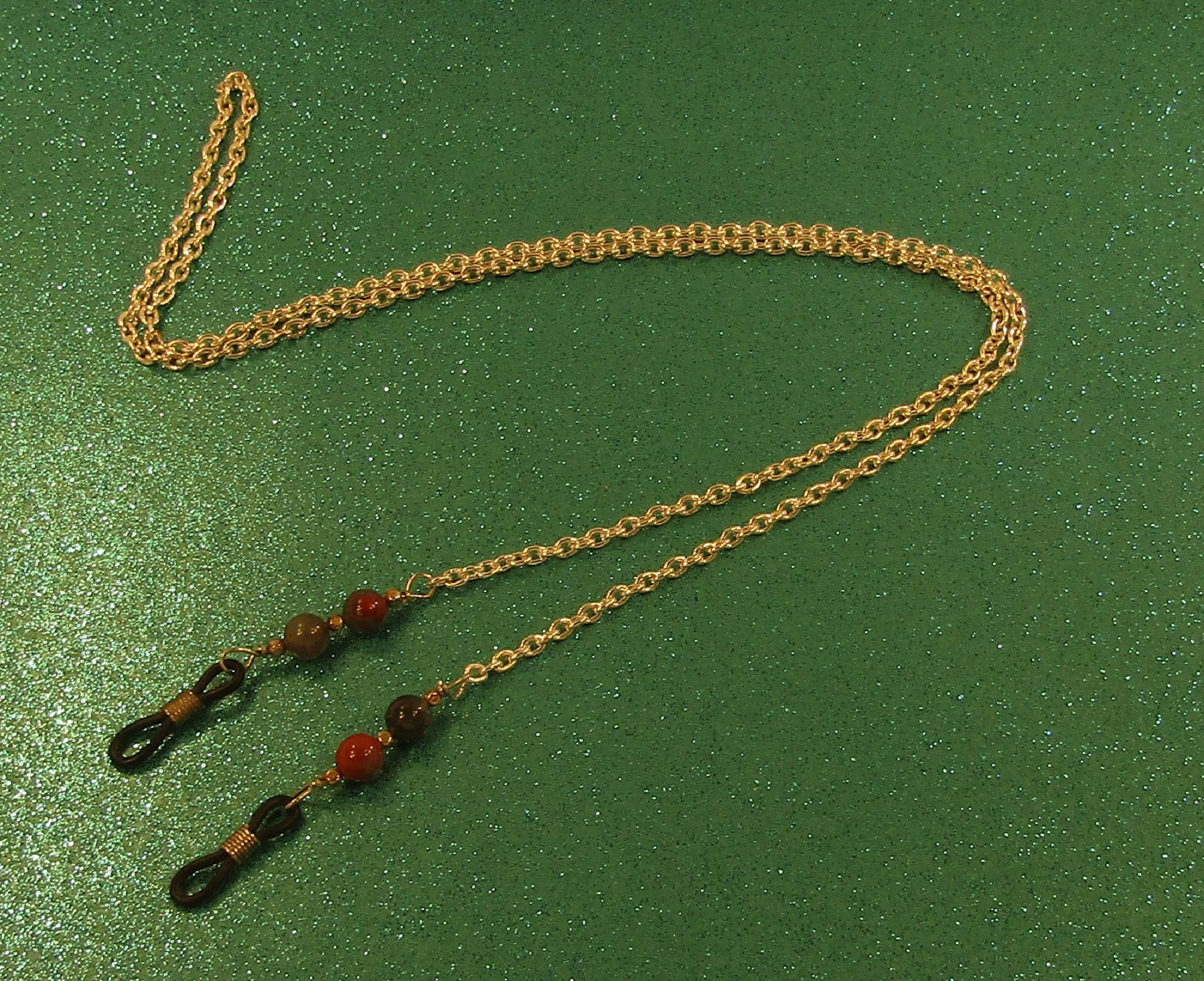 Bloodstone Beads and Silver Chain Eyeglass Lanyard