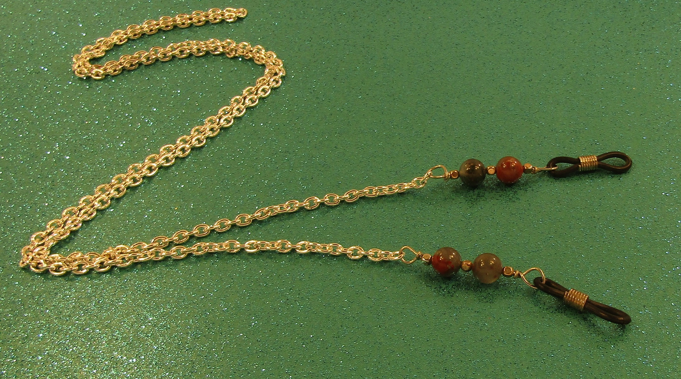 Bloodstone Beads and Silver Chain Eyeglass Lanyard