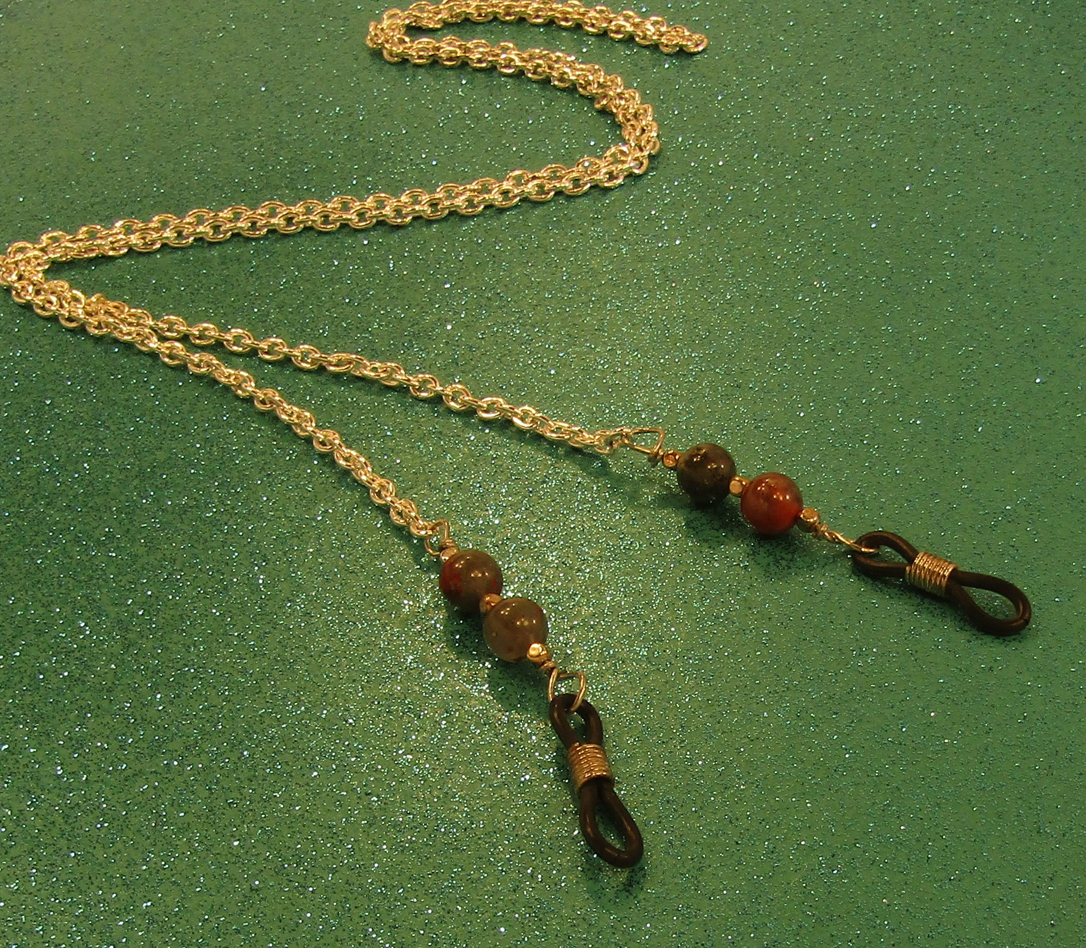 Bloodstone Beads and Silver Chain Eyeglass Lanyard