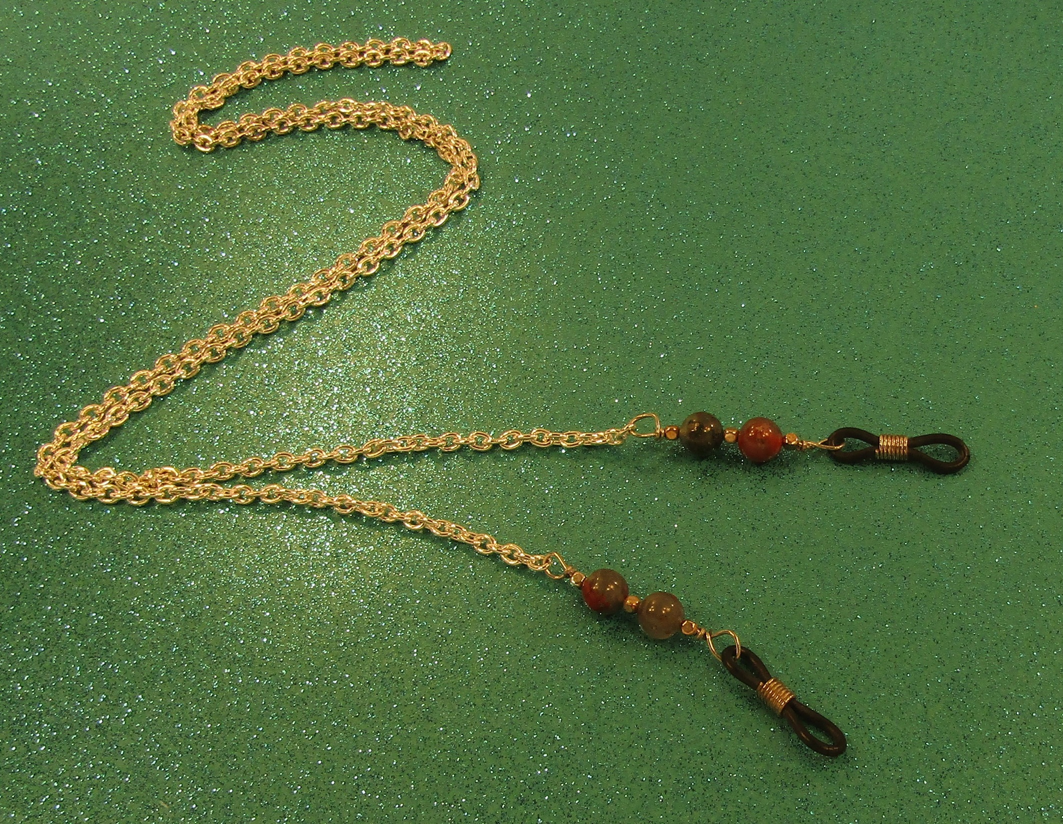 Bloodstone Beads and Silver Chain Eyeglass Lanyard