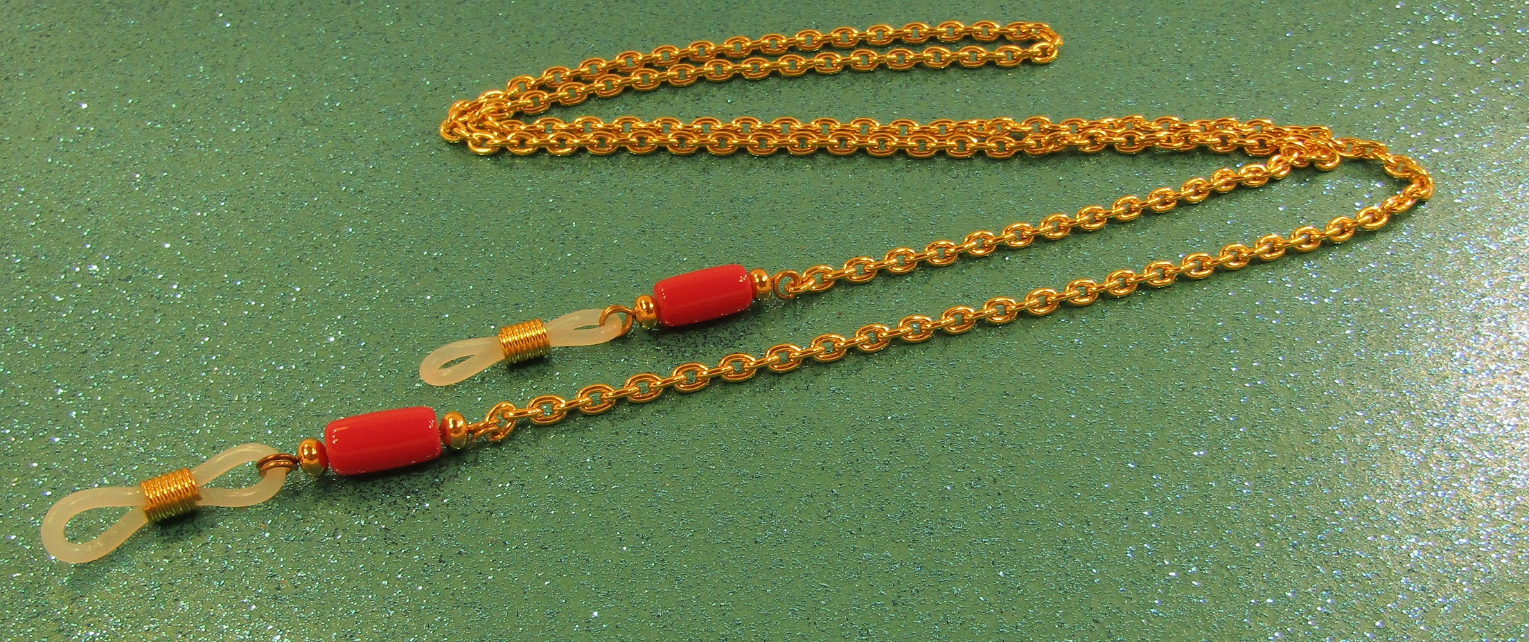 Red Coral Gemstone gold chain adjustable eyeglass Lanyard